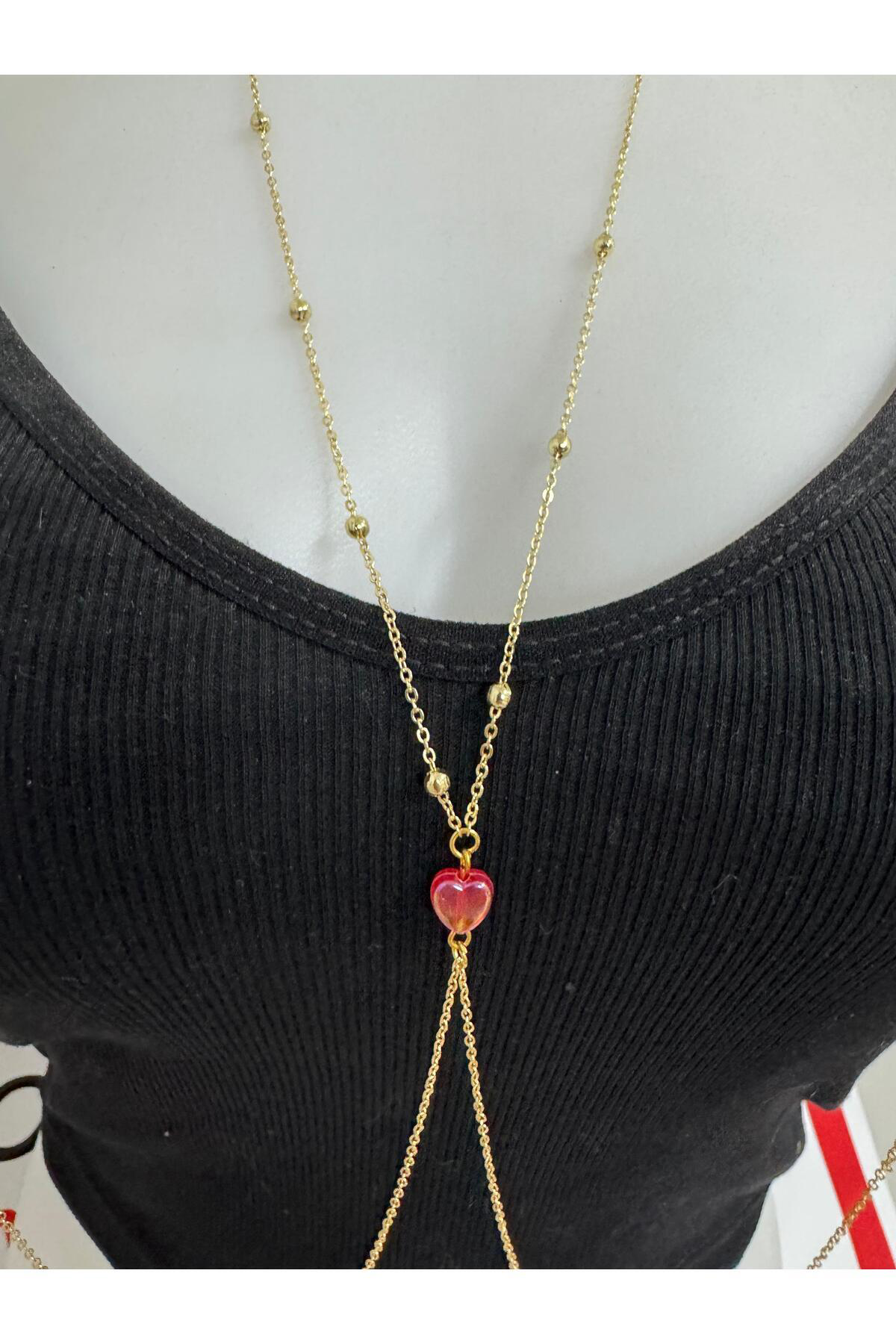 KOLYELİ KALPLİ SIKIŞTIRMA FAKE DELİKSİZ MEME UCU PİERCİNGİ ( KARA