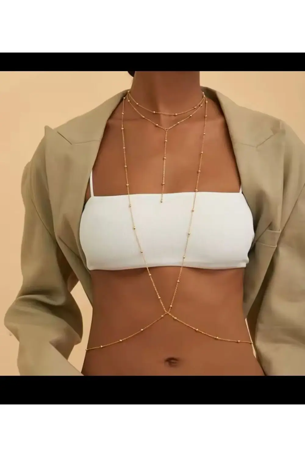 Kolyeli zarif dorika topçuklu vucut zinciri