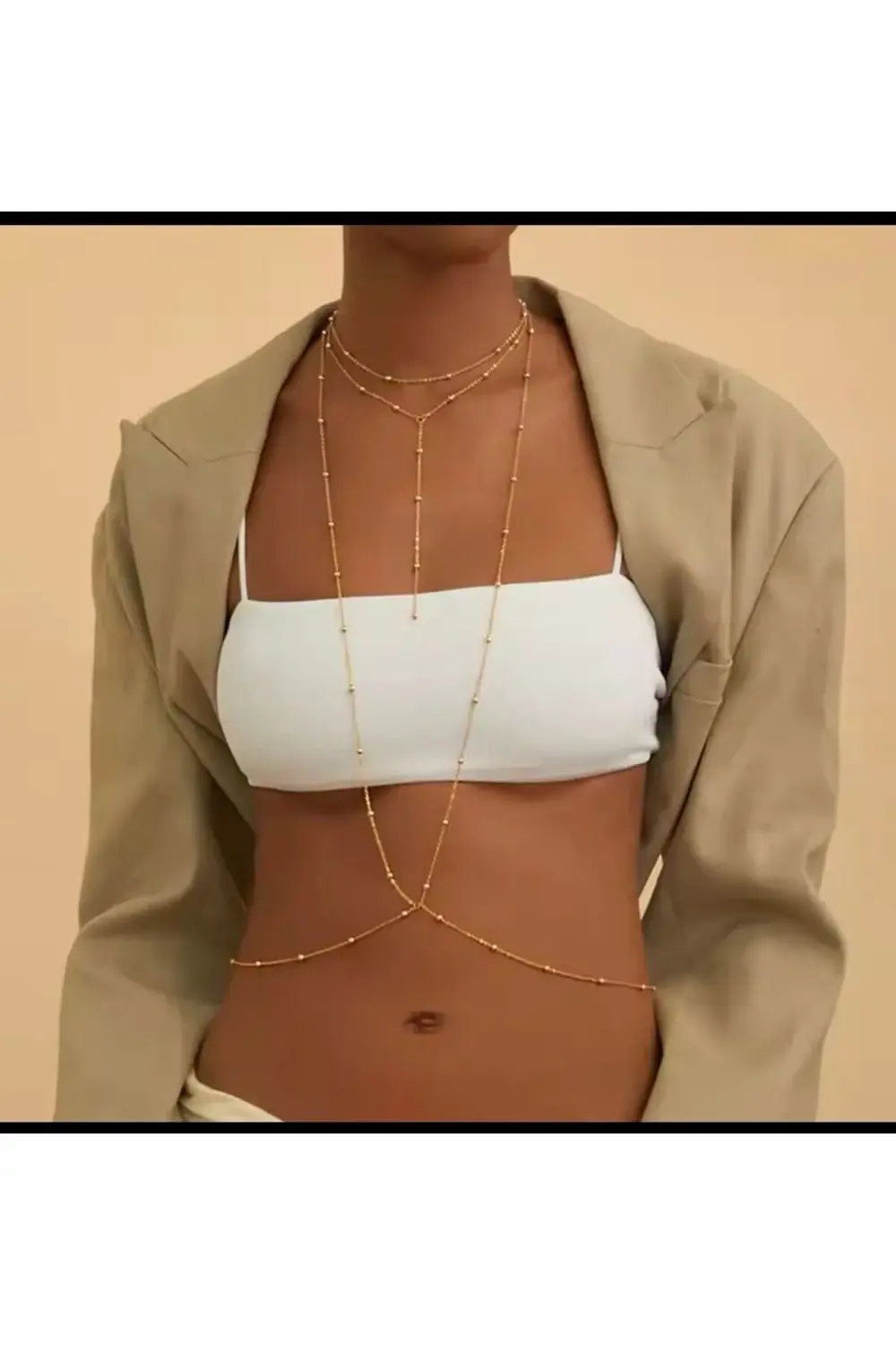 Kolyeli zarif dorika topçuklu vucut zinciri