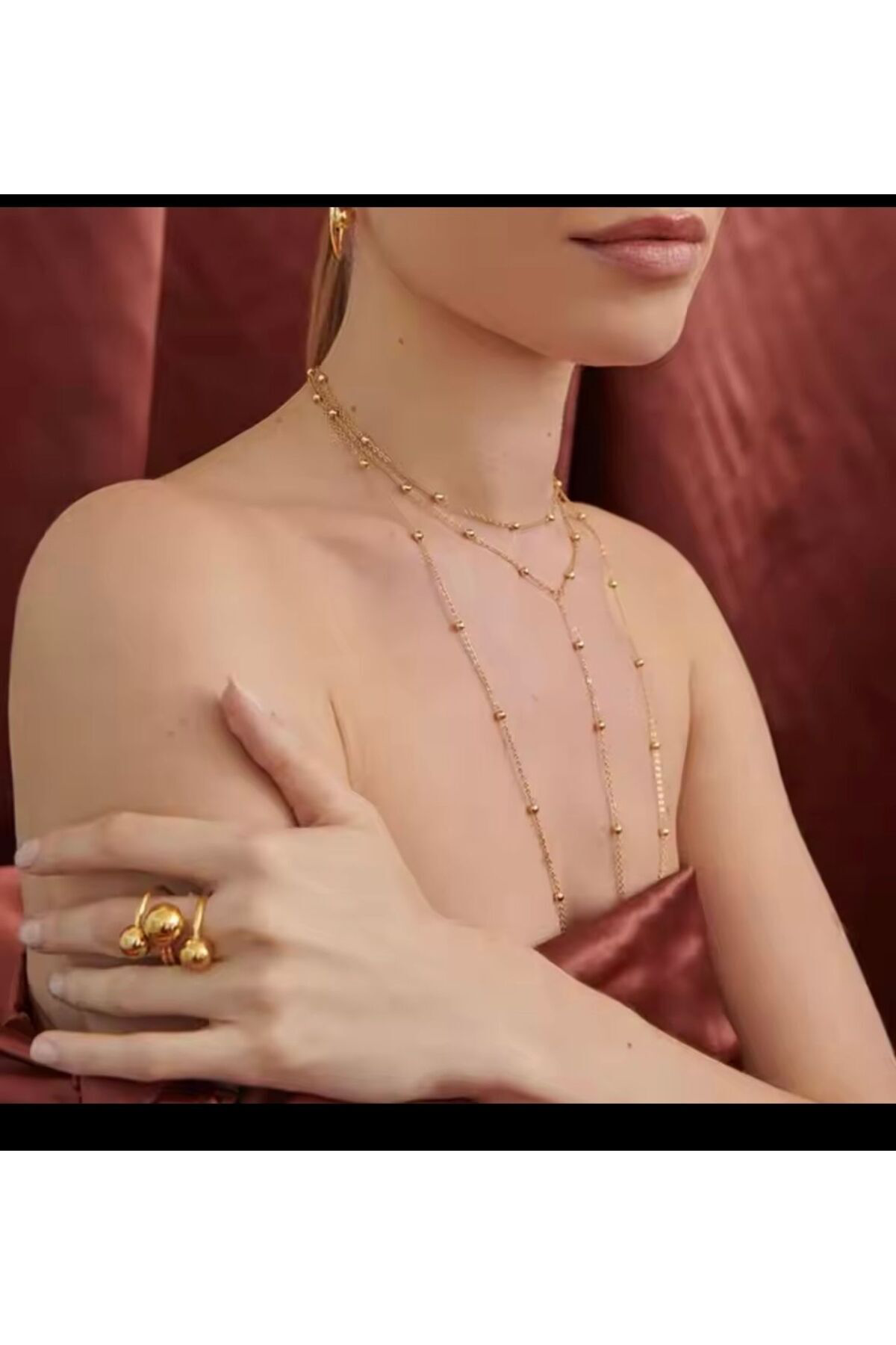 Arescollection Kolyeli Zarif Dorika Topçuklu Vucut Zinciri