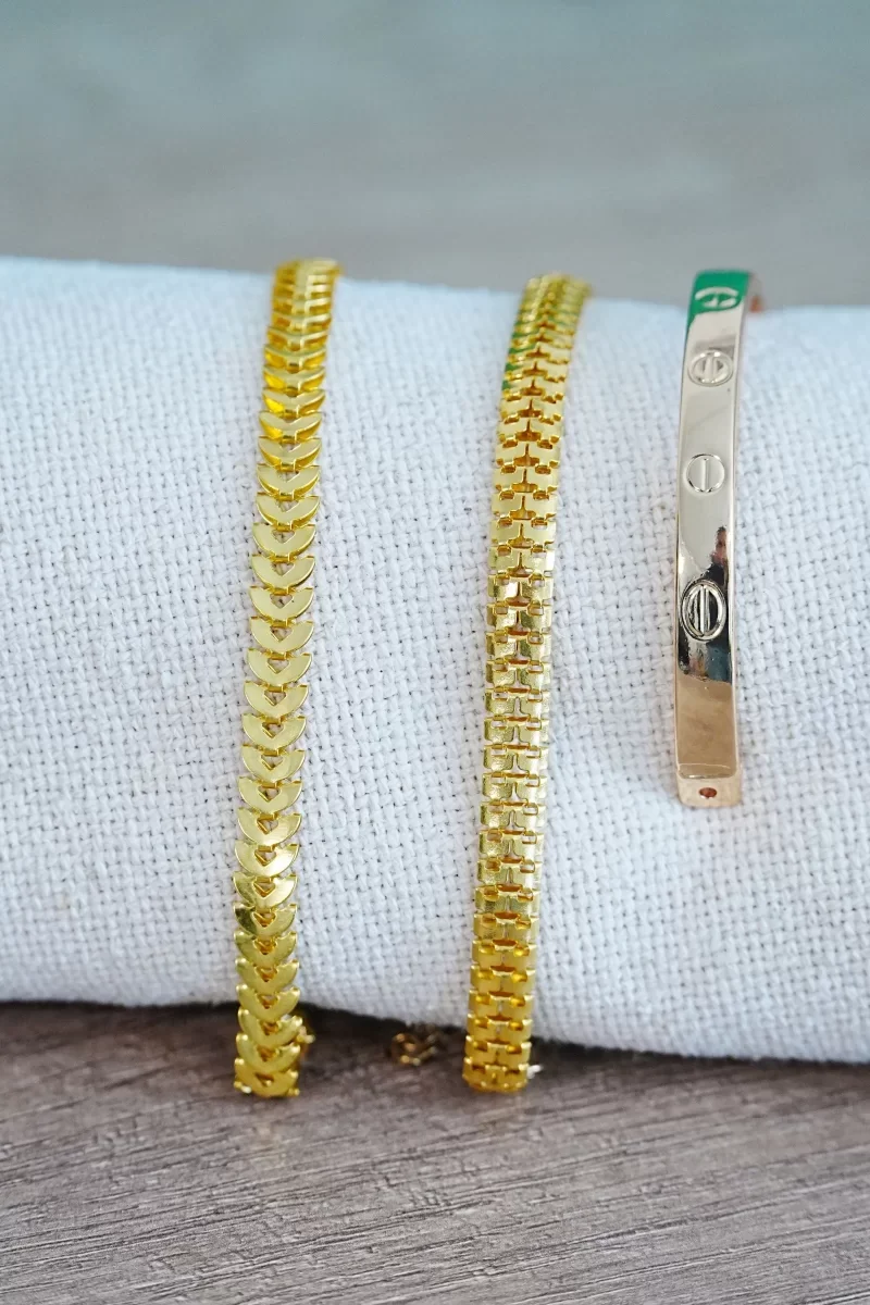 Kombin Bileklik Gold Kılçık Tırtıl ve Düz Cırt Model 3 Adet Birde