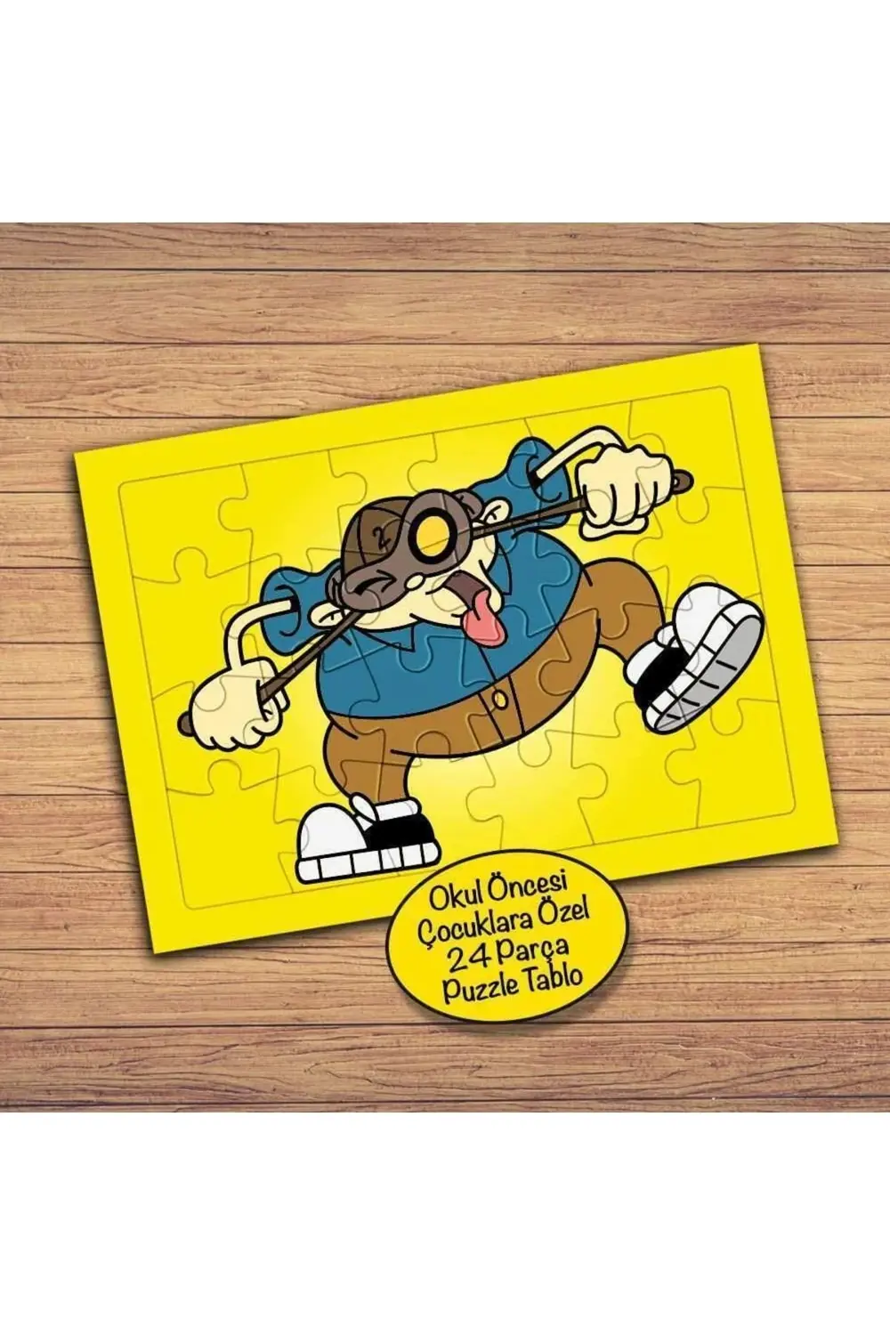 Komik Pilot Şapkalı Çocuk 24 Parça Çocuklara Özel Yapboz Tablo-nk