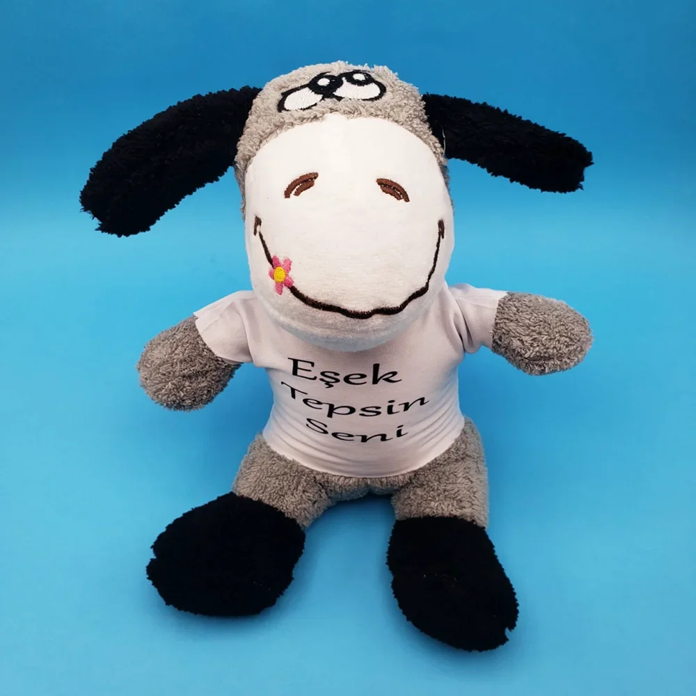 Komik Yazılı Tişörtlü 24 cm Peluş Eşek Oyuncak Figür