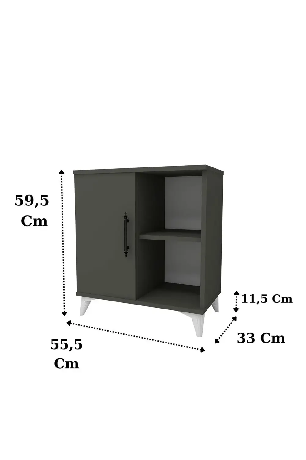 Kommen Kapaklı 2 Bölmeli Komodin Yan Sehpa Antrasit/Koyu Gri
