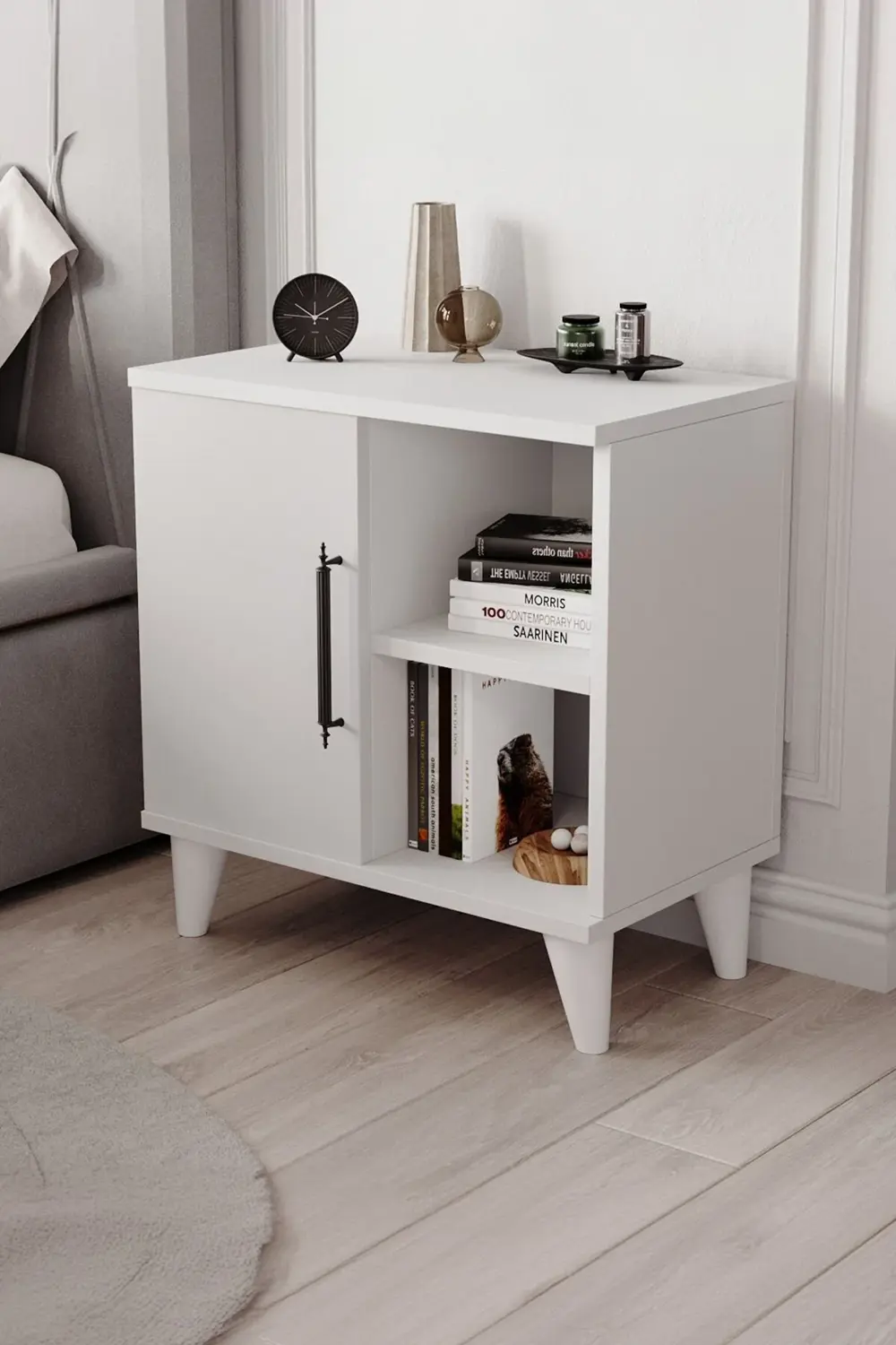 Kommen Tek Kapaklı 2 Açık Bölmeli Komodin