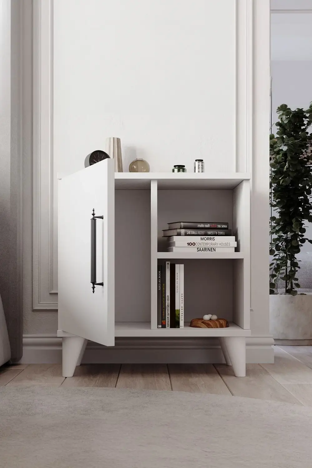 Kommen Tek Kapaklı 2 Açık Bölmeli Komodin