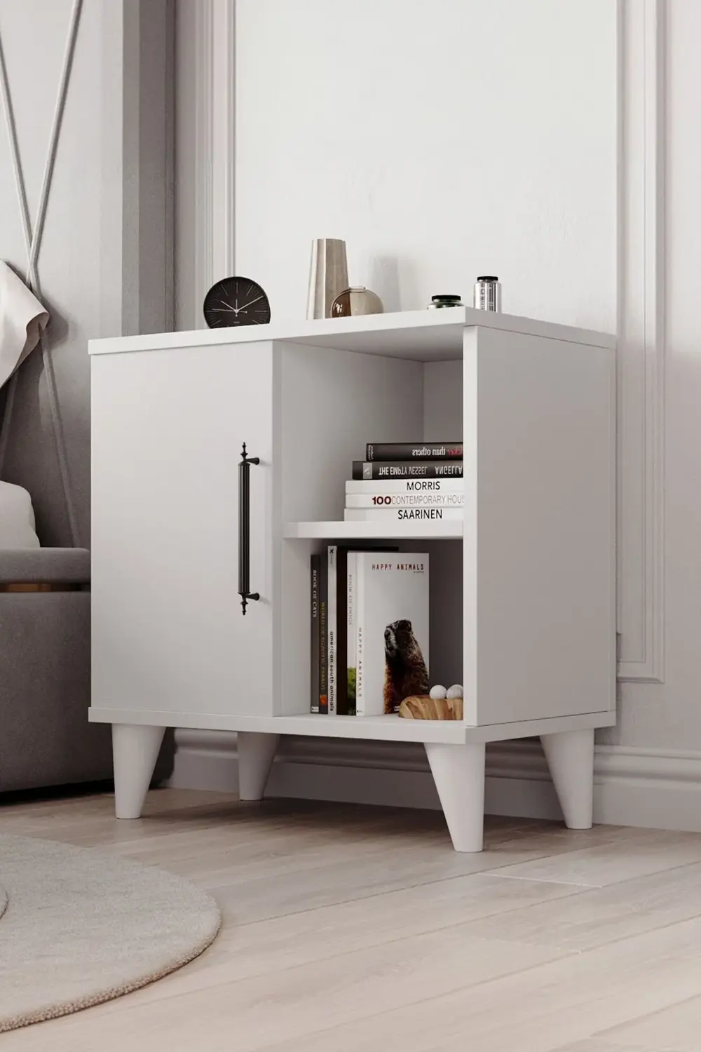 Kommen Tek Kapaklı 2 Açık Bölmeli Komodin