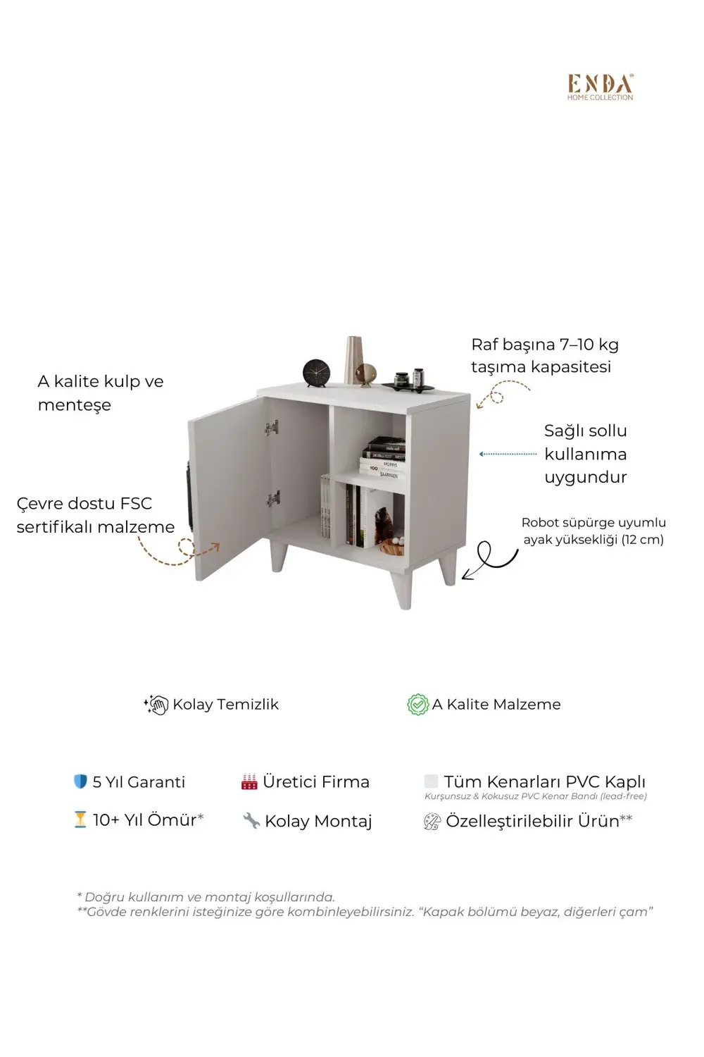 Kommen Tek Kapaklı 2 Açık Bölmeli Komodin