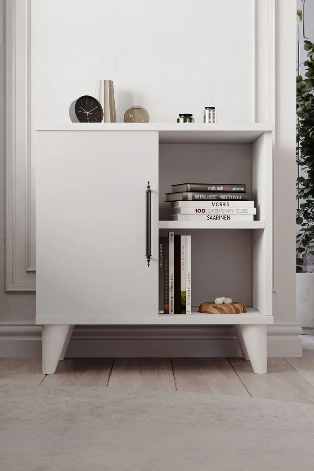 Kommen Tek Kapaklı 2 Açık Bölmeli Komodin