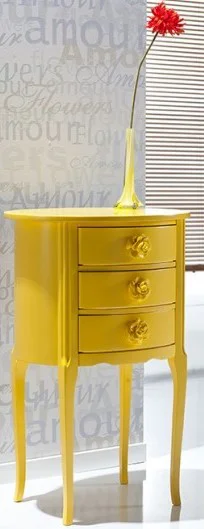 Komodin 17627 Klasik Bombe Model Kayın Aslan Ayak 3Çekmec sarı la
