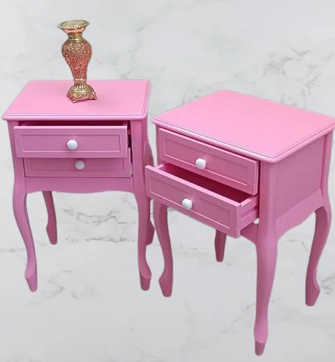 Komodin 2Adet 90358 Klasik Kayın Aslan Ayak Parlak Pembe Lake Çif