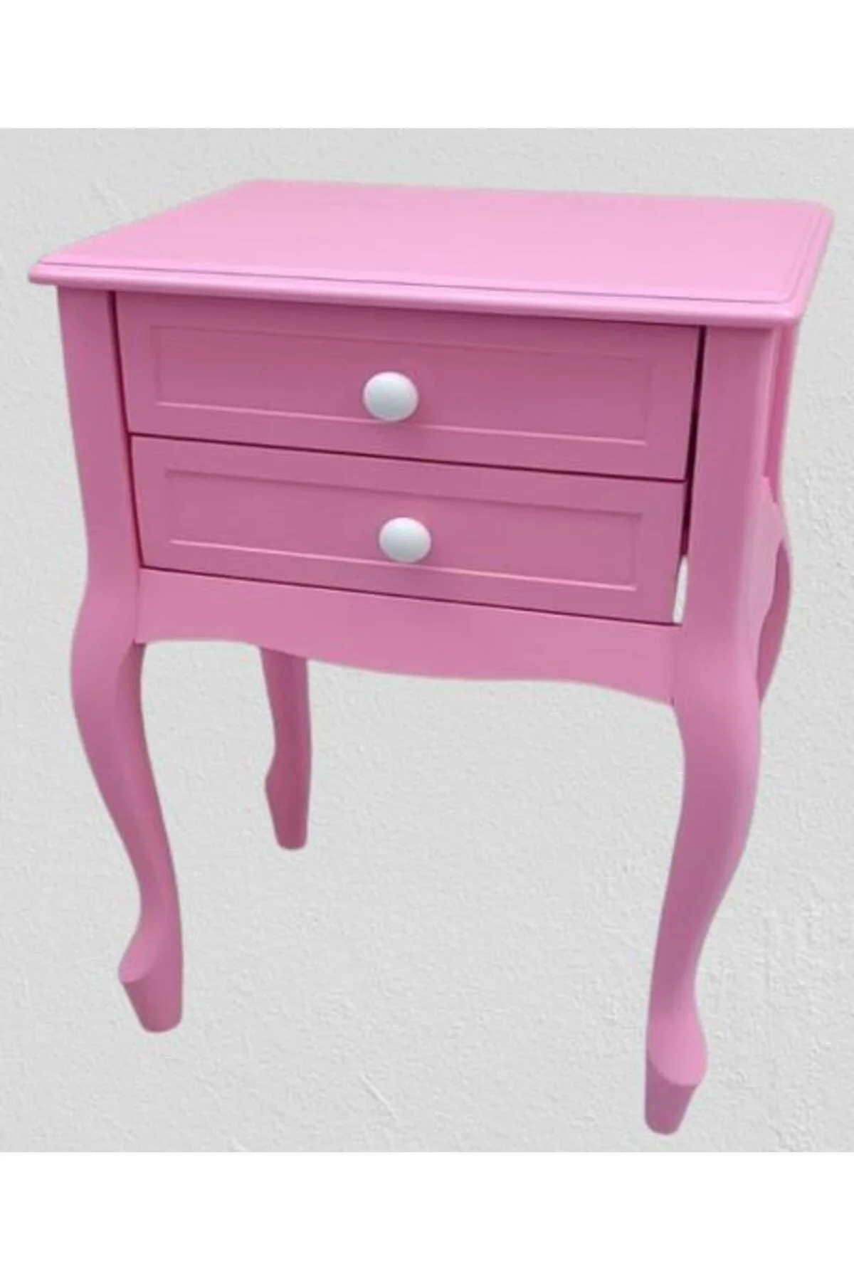 Komodin 90359Model Klasik Kayın Aslan Ayak Parlak Pembe Lake Çift Çekmece El Yapım - Görsel 2