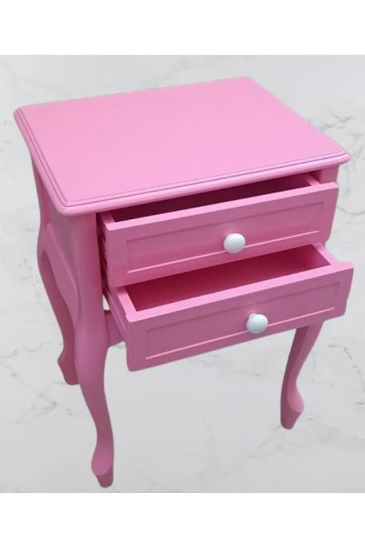 Komodin 90359Model Klasik Kayın Aslan Ayak Parlak Pembe Lake Çift Çekmece El Yapım - Görsel 6