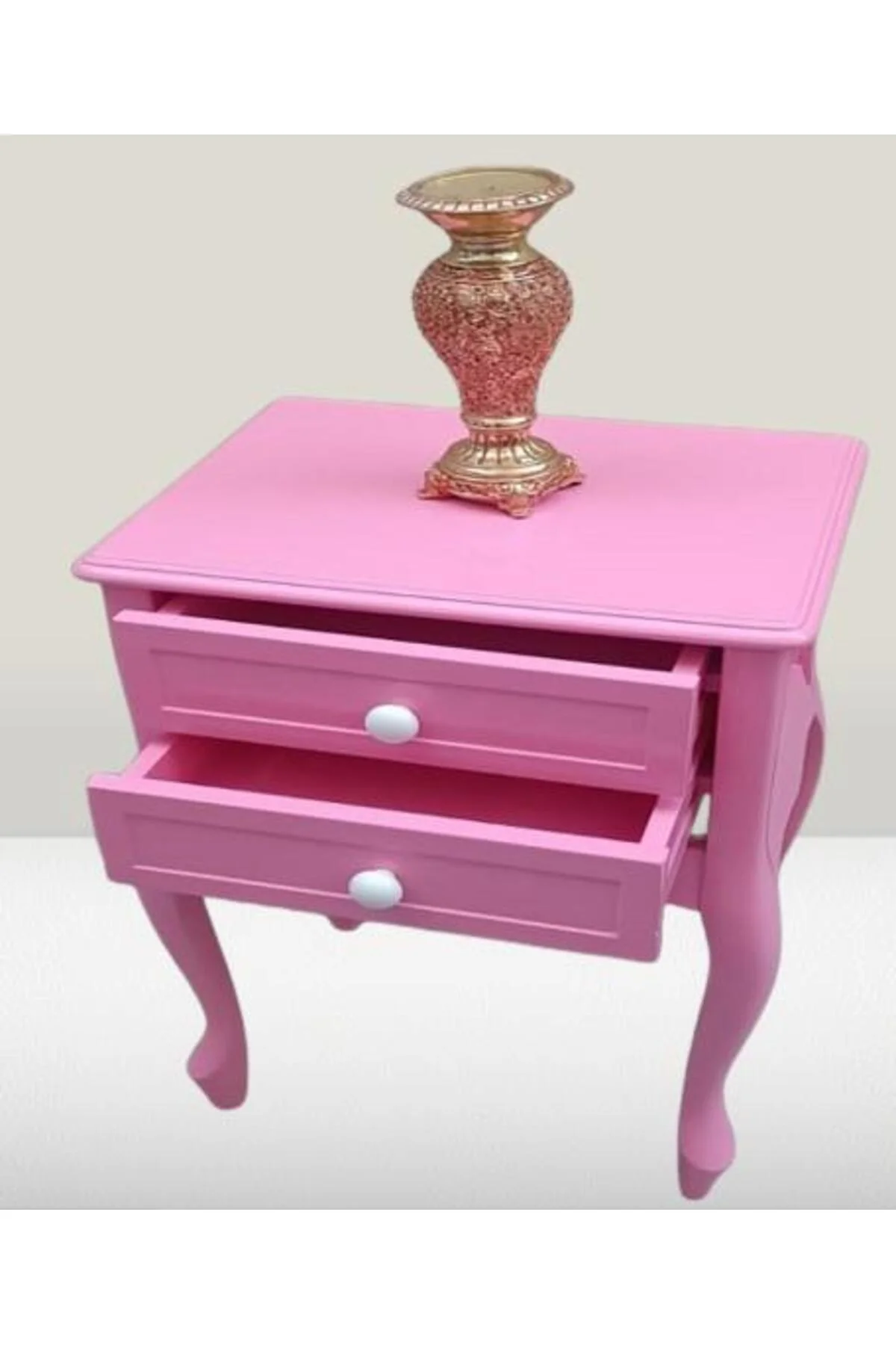 Komodin 90359Model Klasik Kayın Aslan Ayak Parlak Pembe Lake Çift Çekmece El Yapım - Görsel 7