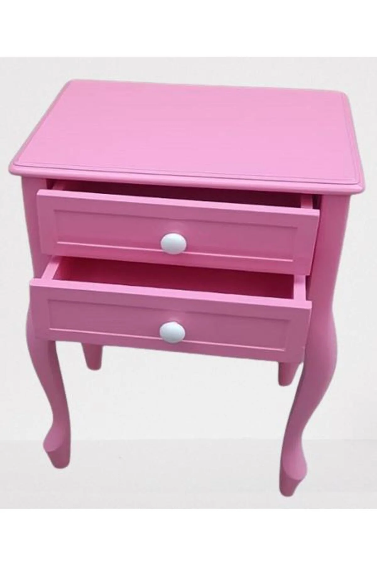 Komodin 90359Model Klasik Kayın Aslan Ayak Parlak Pembe Lake Çift Çekmece El Yapım - Görsel 3