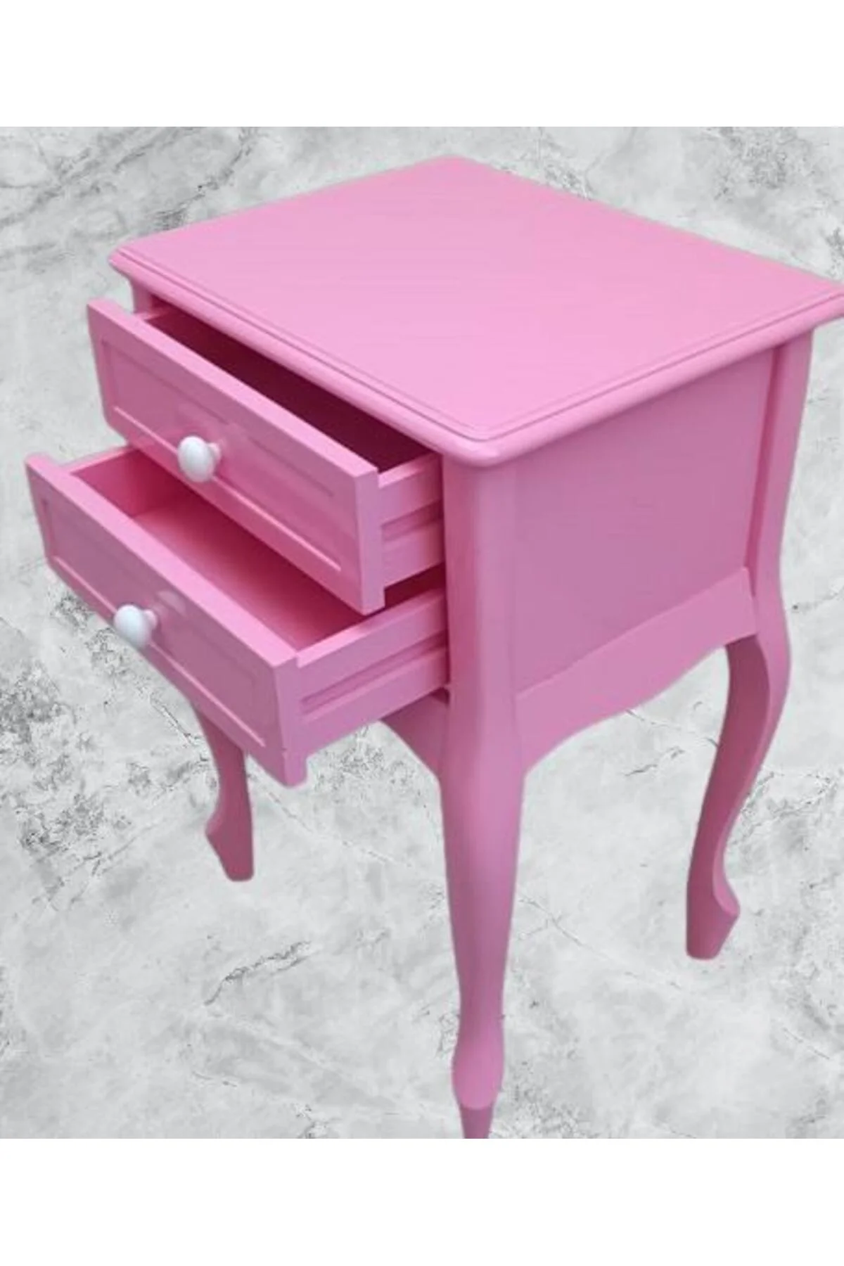 Komodin 90359Model Klasik Kayın Aslan Ayak Parlak Pembe Lake Çift Çekmece El Yapım - Görsel 5