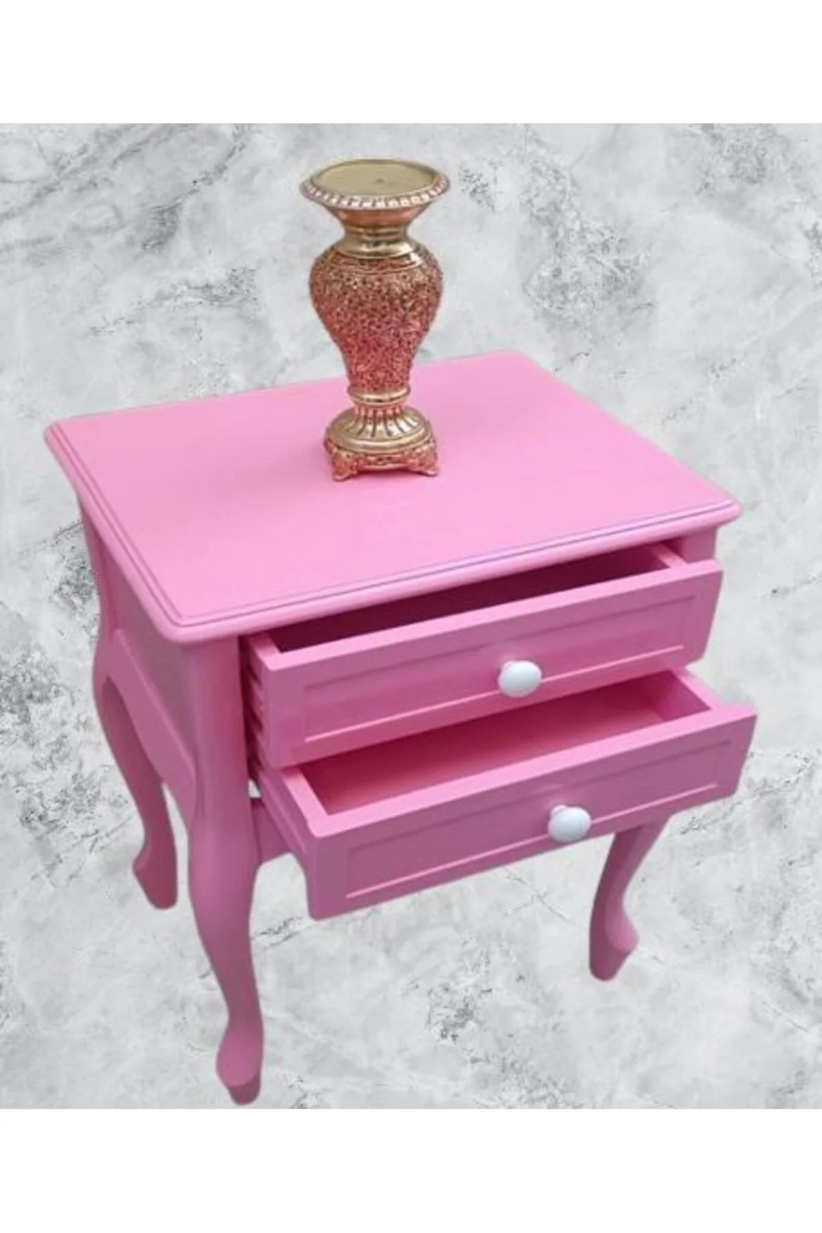 Komodin 90359Model Klasik Kayın Aslan Ayak Parlak Pembe Lake Çift Çekmece El Yapım - Görsel 8