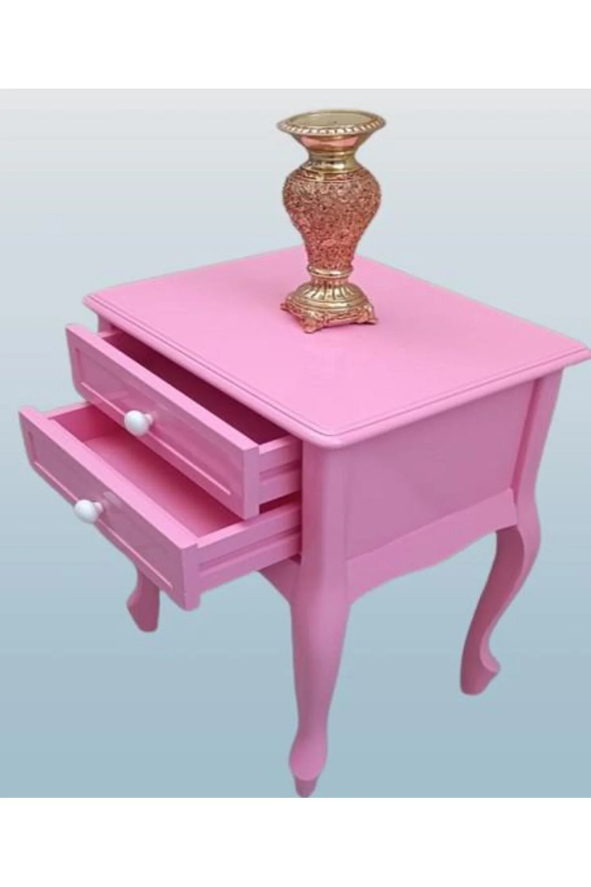 Komodin 90359Model Klasik Kayın Aslan Ayak Parlak Pembe Lake Çift Çekmece El Yapım - Görsel 4
