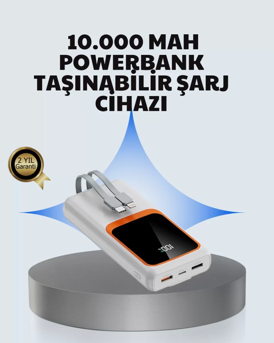 Kompakt 10000 mAh Powerbank – Dijital Göstergeli, Type-C ve Lightning Uyumlu - Lisinya Fiyatı, Yorumları ve Özellikleri
