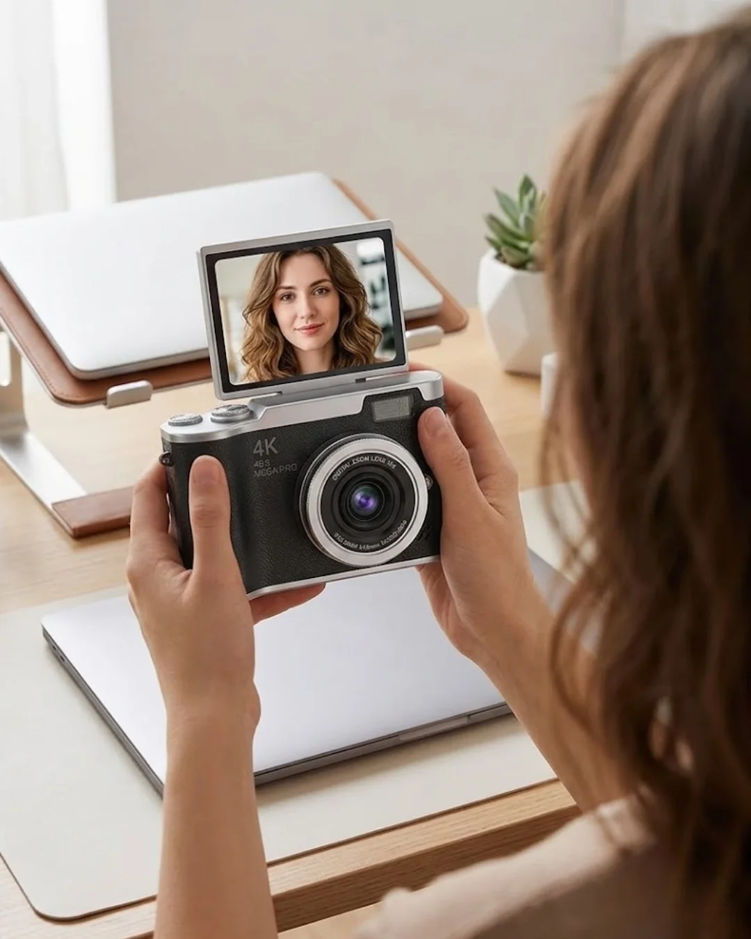 Kompakt 4K Dijital Kamera 48 MP Sensör 8X Zoom Flip Ekran Vlog ve Selfie Uyumlu