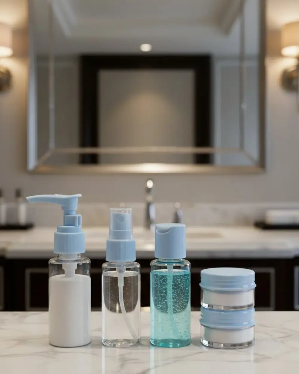 Kompakt 5’li Seyahat Banyo Şişe Takımı Çantalı