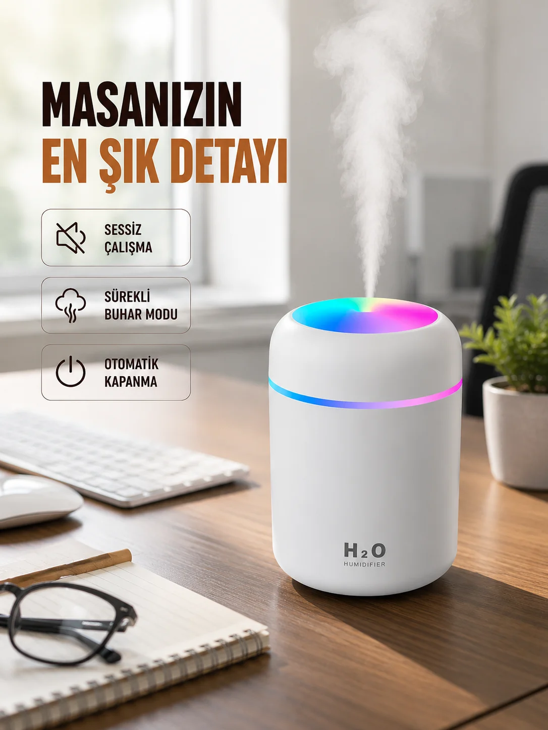 Kompakt Boyutlu Nemlendirici – 30-45ml/h Buhar Kapasiteli Kompakt Boyutlu Nemlendirici – 30-45ml/h Buhar Kapasiteli