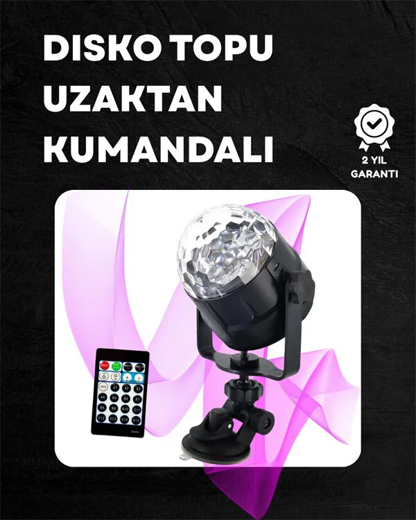 Kompakt Döner Renkli LED Disko Topu - 10x10x10 cm, Duvara ve Tavana Asılabilir