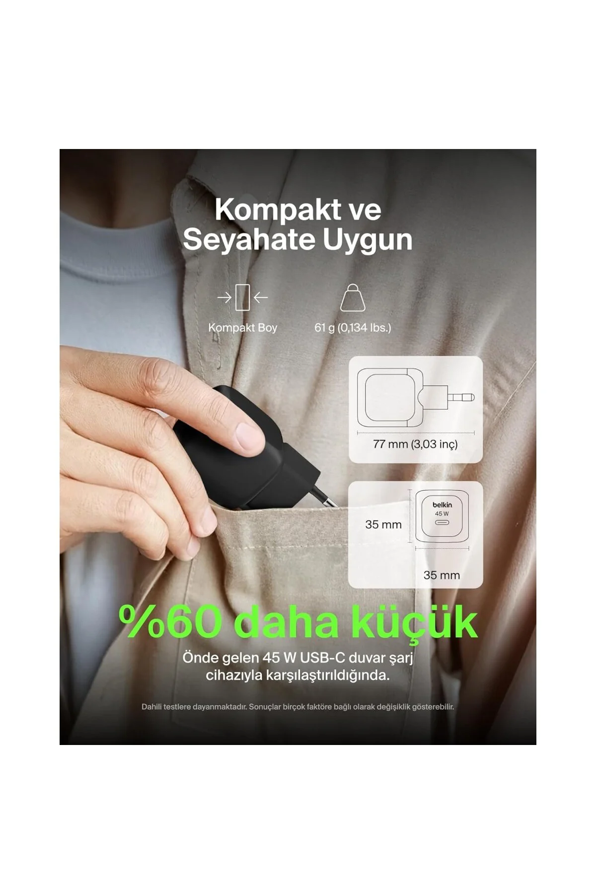 Kompakt Duvar Şarj Cihazı 45 W, iPhone 16, 16 Plus, 16 Pro, 16 Pro Max, 15 Serisi,