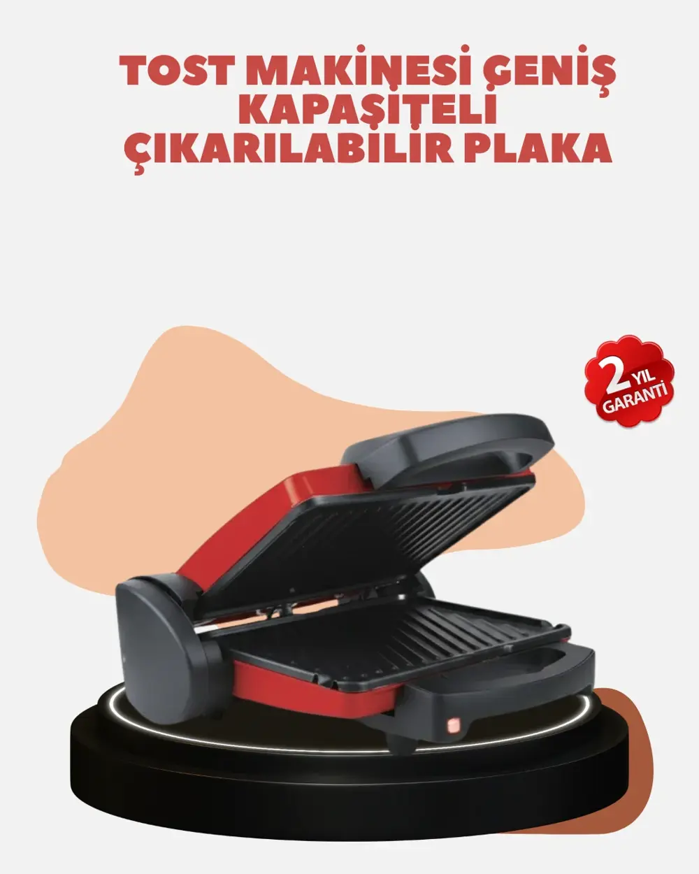 Kompakt Izgara ve Tost Makinesi – Çıkarılabilir Plaka, Döküm Gövd