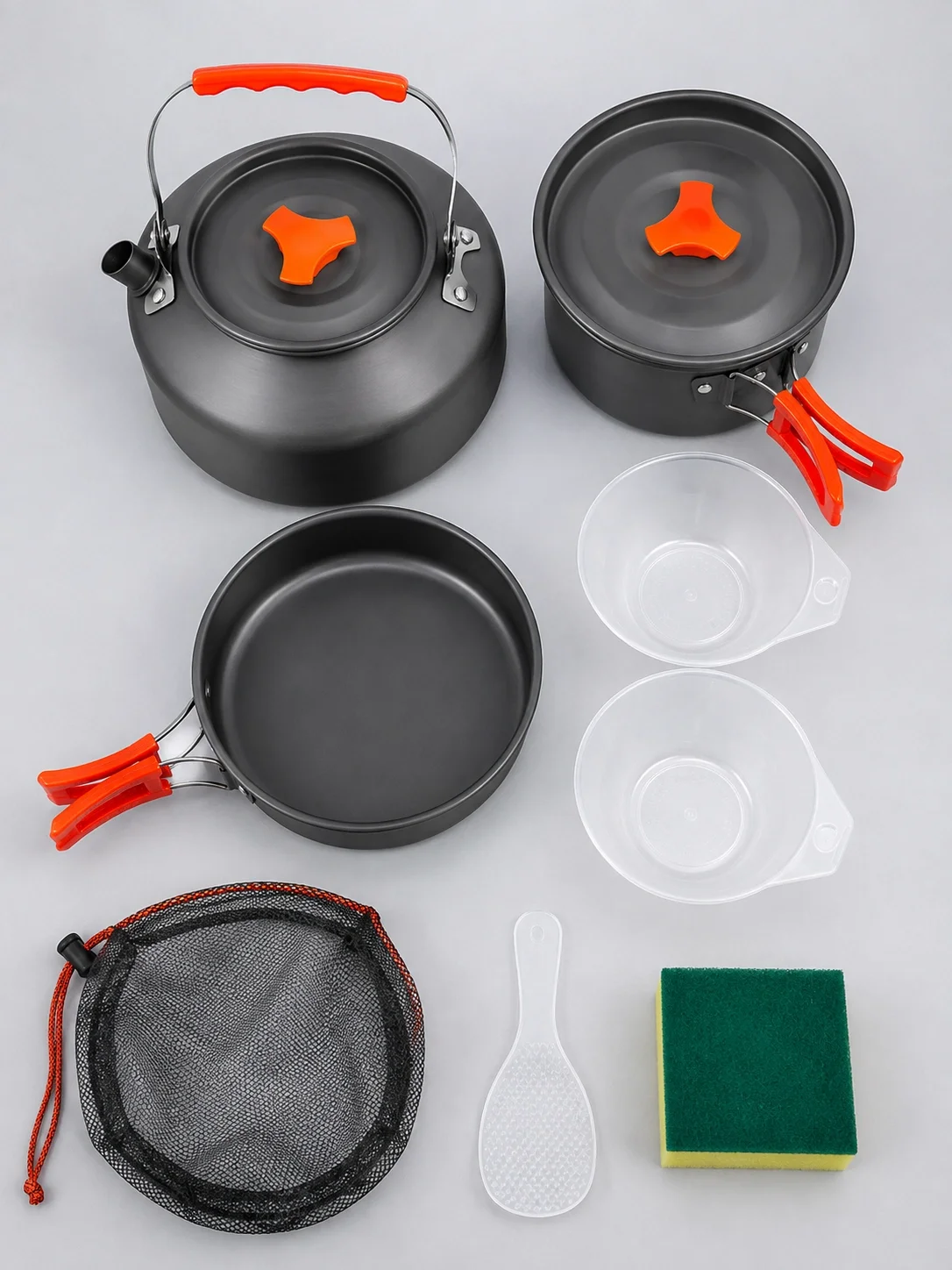 Kompakt Kamp Yemek Seti Alüminyum Tencere Tava Çaydanlık Taşıma Fileli Outdoor Set
