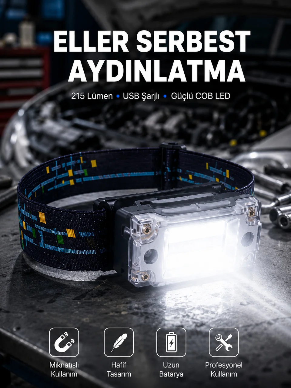 Kompakt Led Kafs Feneri Usb Şarjlı Manyetik 2 Işık Modlu 215 Lümen Yeni Nesil - Lisinya Diğer