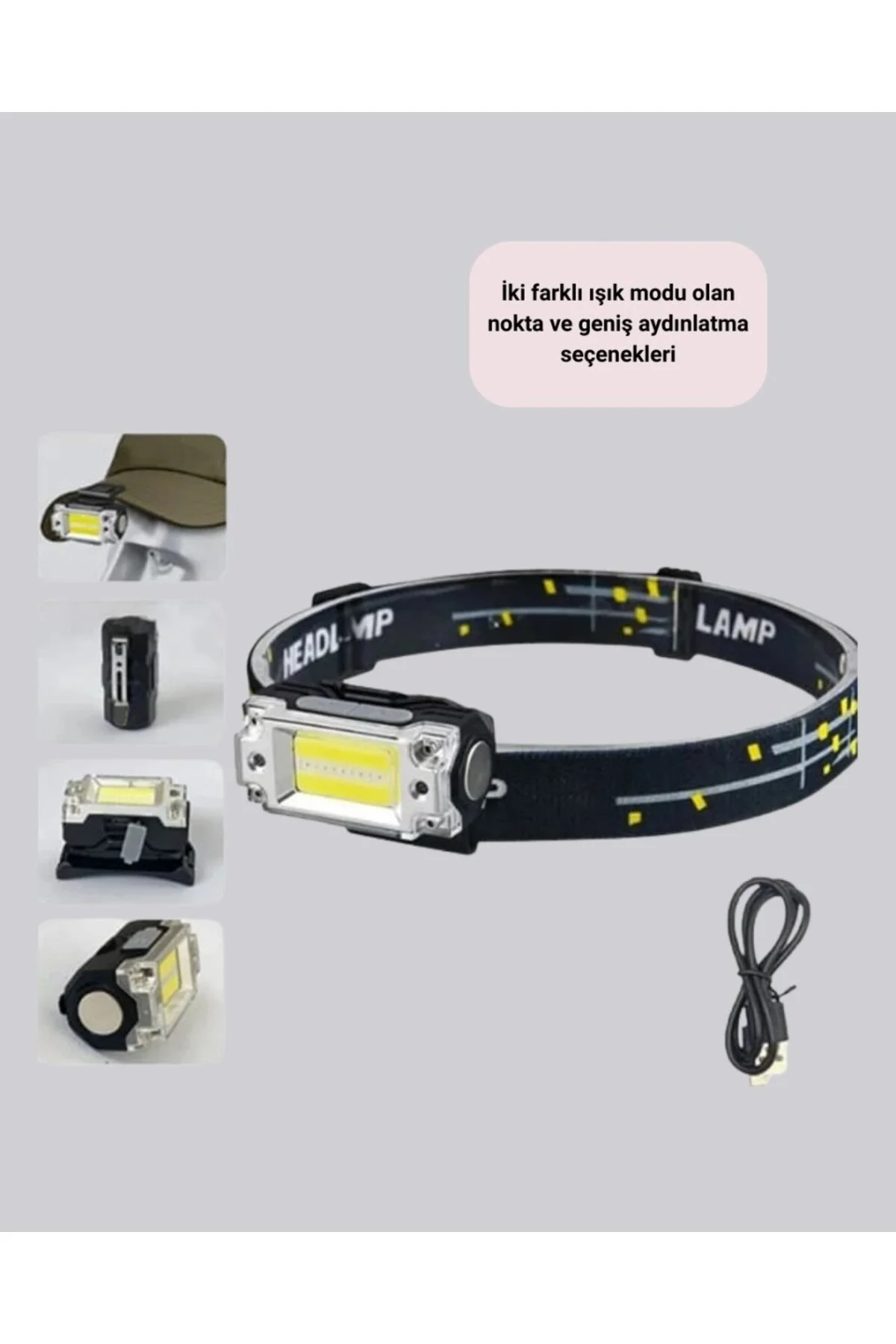 Kompakt Led Kafs Feneri Usb Şarjlı Manyetik 2 Işık Modlu 215 Lümen