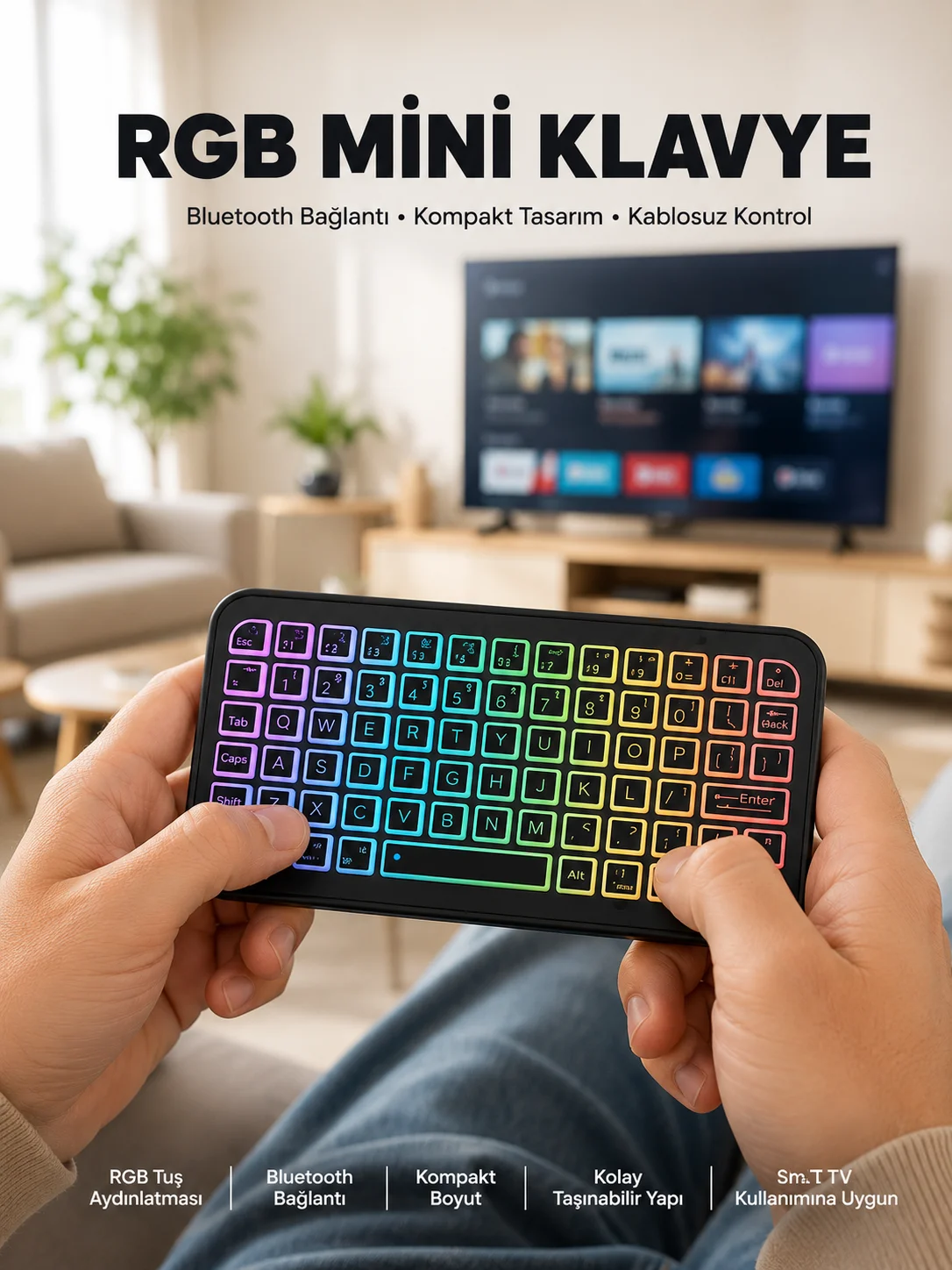 Kompakt Siyah RGB Işıklı Bluetooth Mini Klavye Fiyatı, Yorumları ve Özellikleri