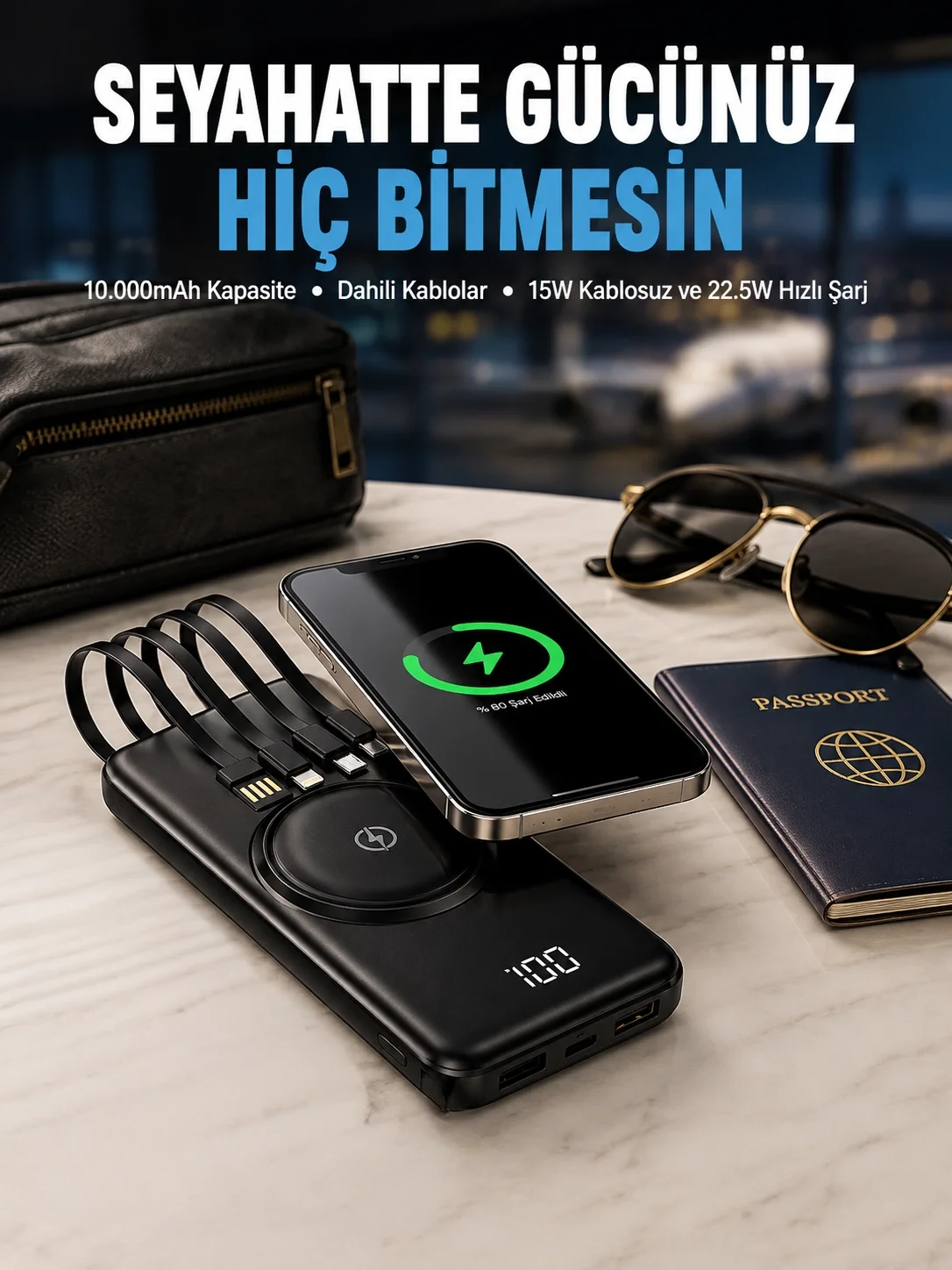 Kompakt Tasarım, Güçlü Performans – 10000mAh Kablosuz Powerbank