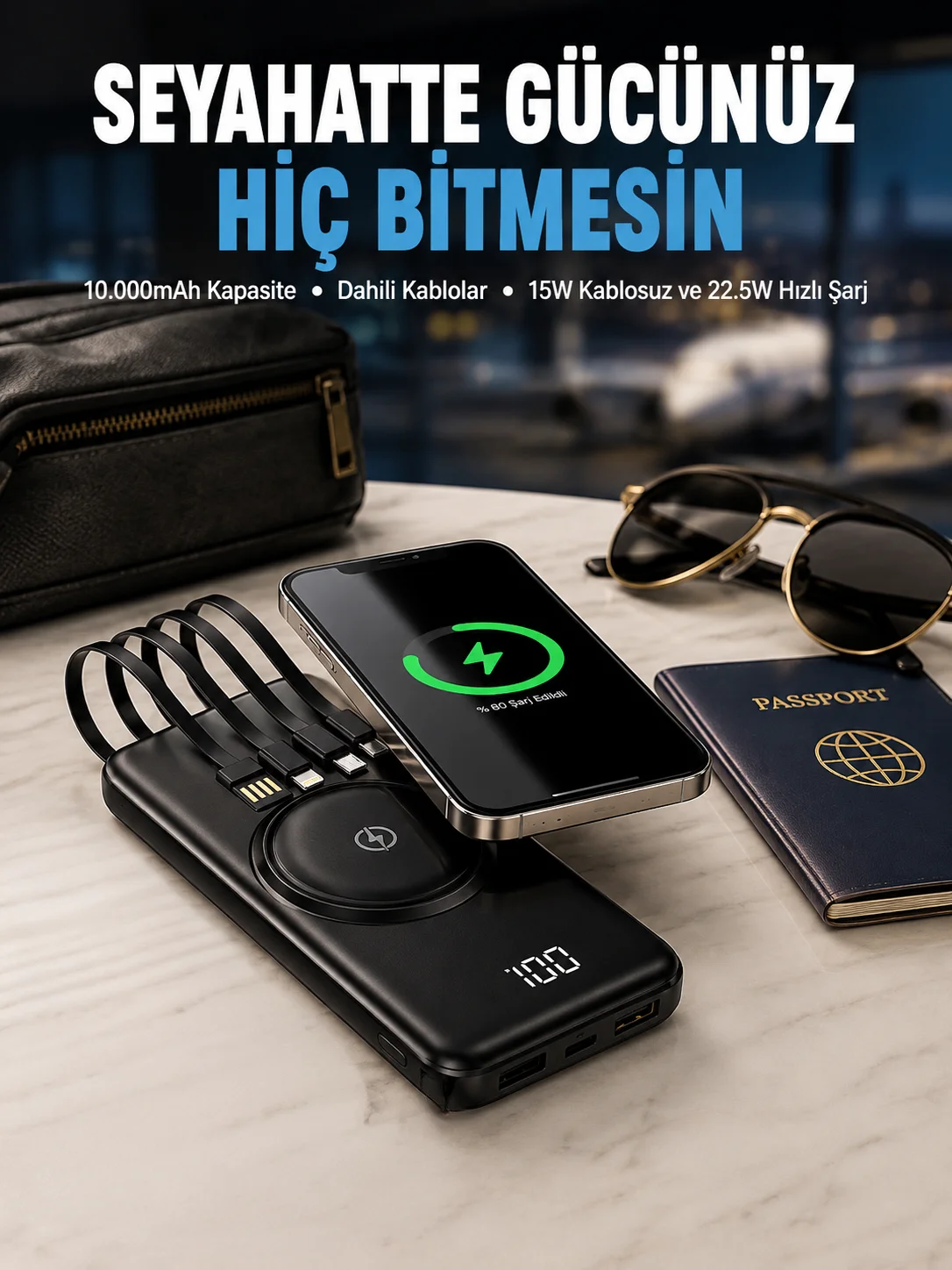 Kompakt Tasarım, Güçlü Performans – 10000mAh Kablosuz Powerbank