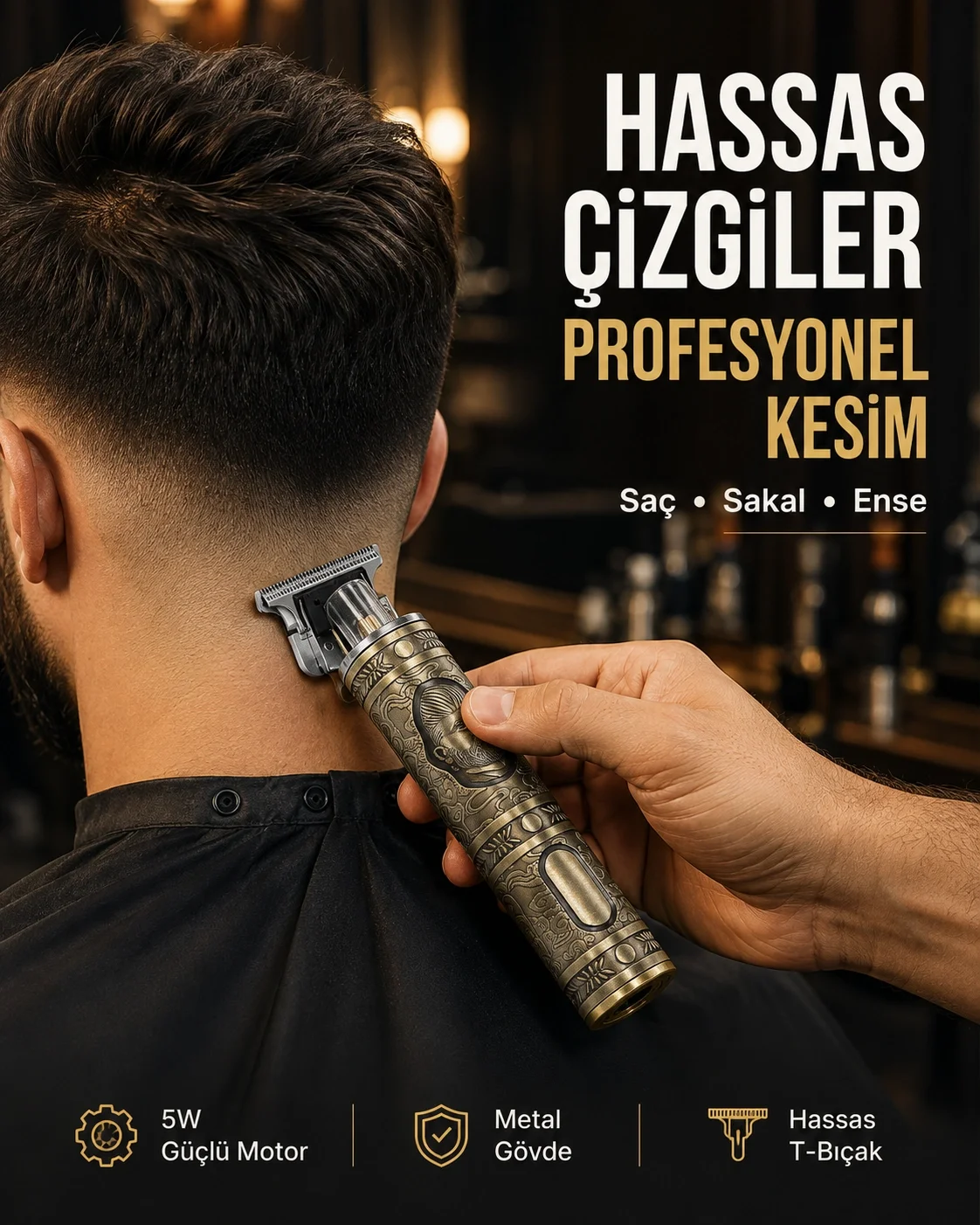 Kompakt Tasarımlı, Güçlü Motorlu Saç sakal Kesme Makinesi ve 4 Kılavuz Tarak