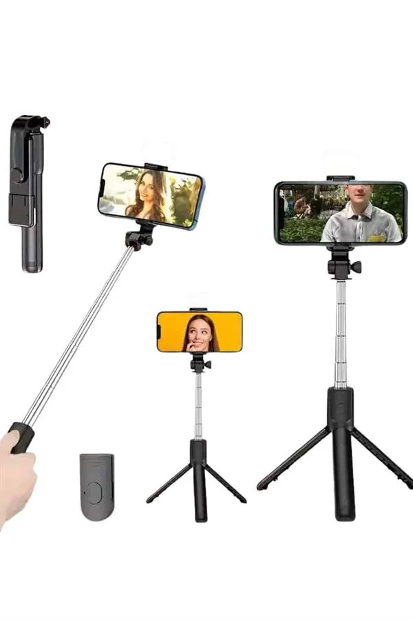 Kompakt Tripod Selfie Çubuğu Bluetooth Kumanda & LED Işık