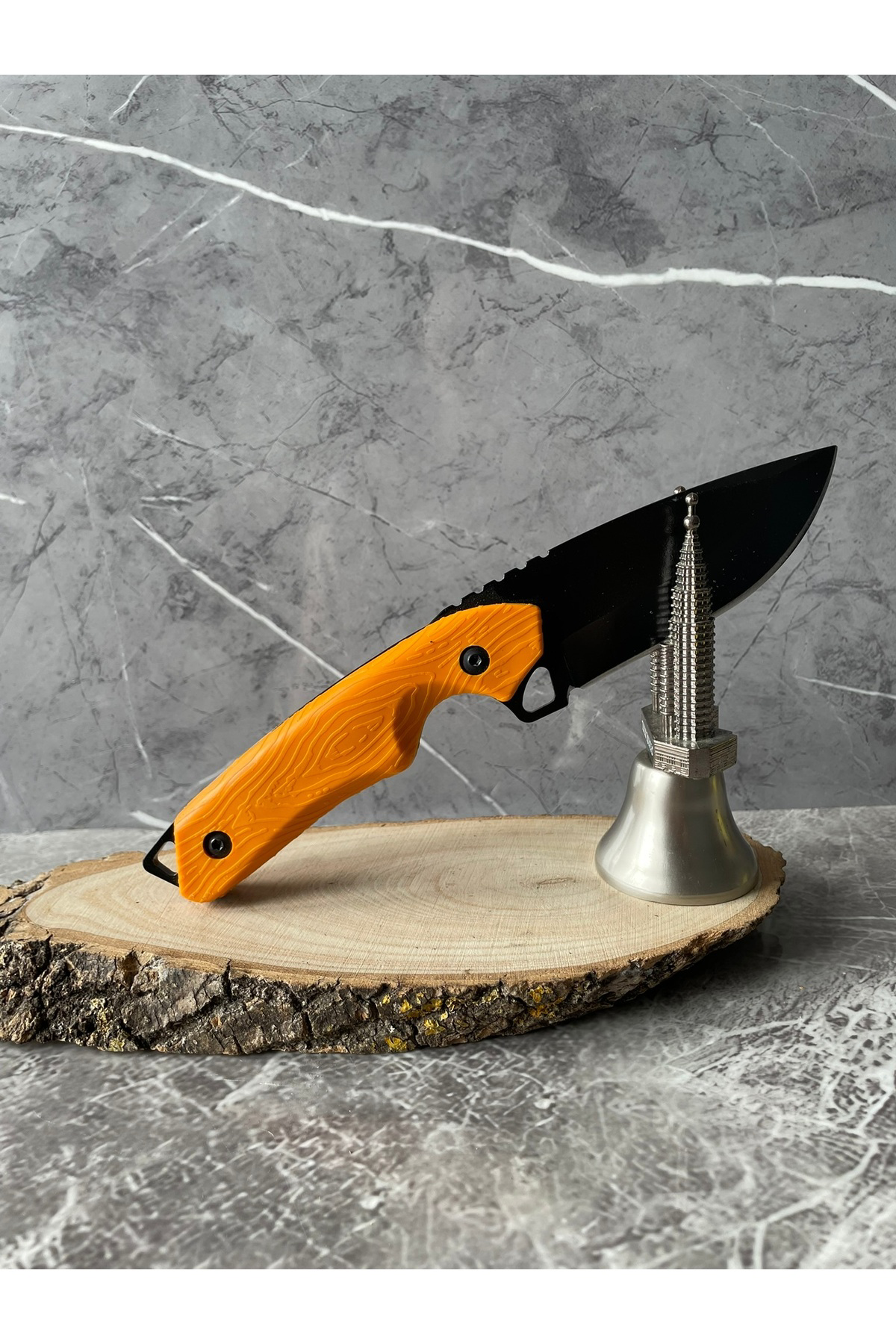 Kompakt Turuncu Kabzeli El Yapımı Kılıflı Kamp ve Av Bıçağı – 20,