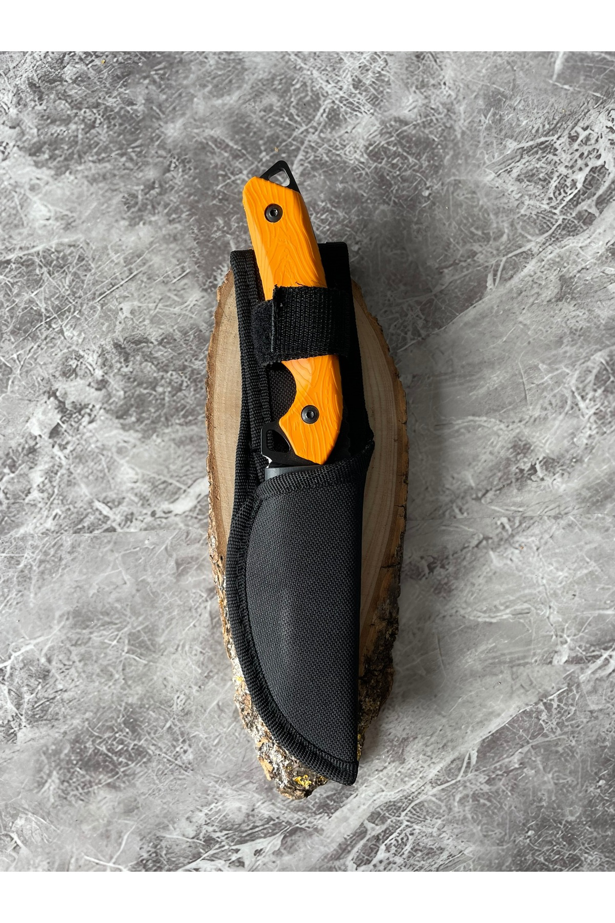 Kompakt Turuncu Kabzeli El Yapımı Kılıflı Kamp ve Av Bıçağı – 20,