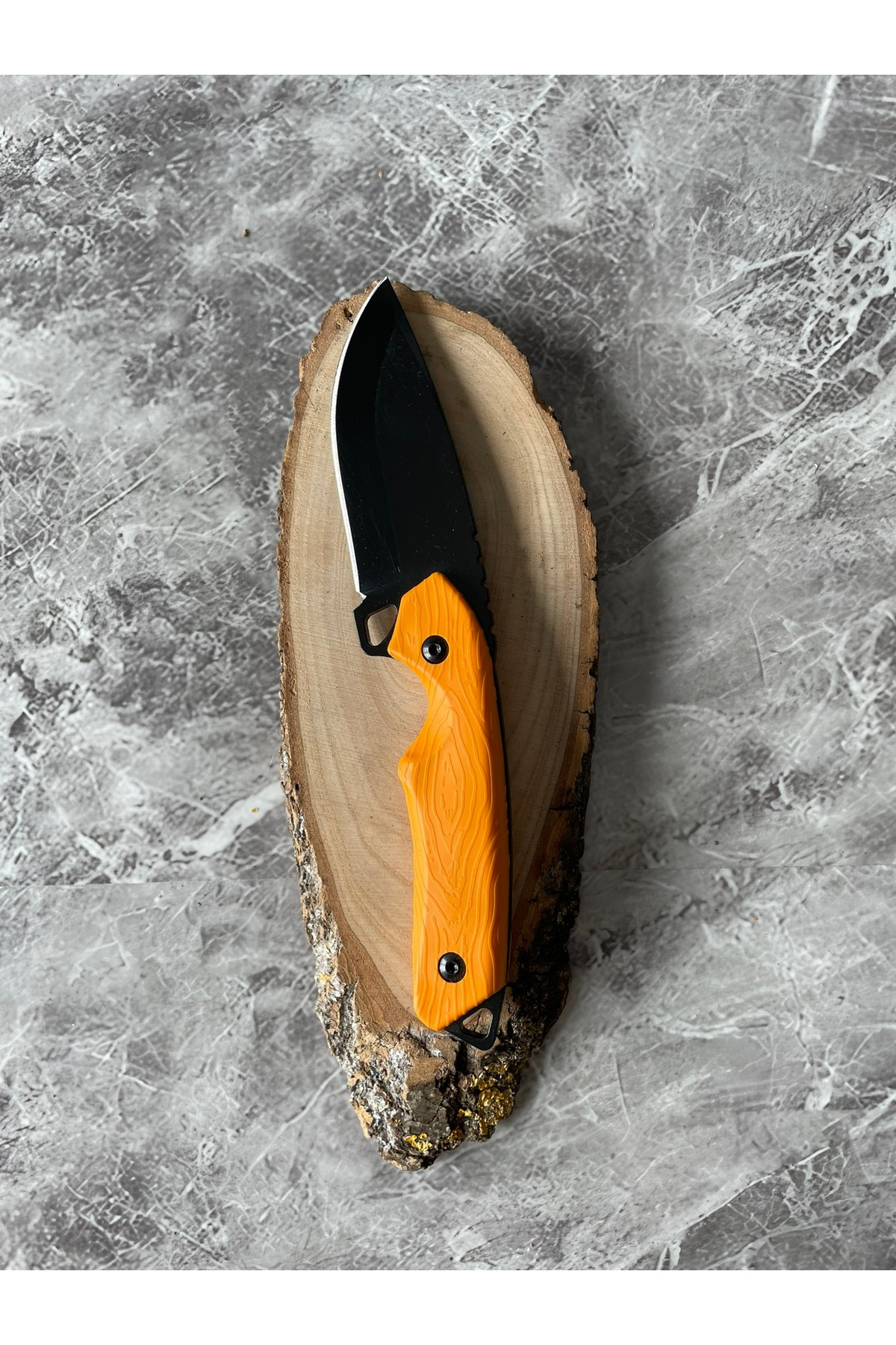 Kompakt Turuncu Kabzeli El Yapımı Kılıflı Kamp ve Av Bıçağı – 20,