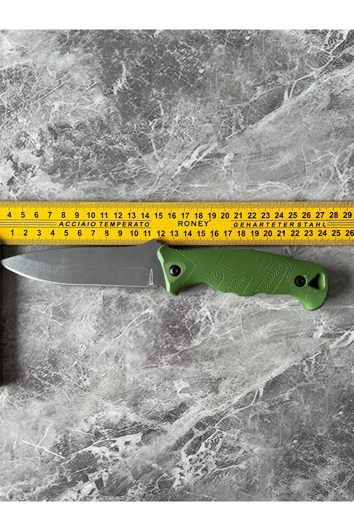 Kompakt Yeşil Kabzeli El Yapımı Kılıflı Kamp ve Av Bıçağı – 24 cm