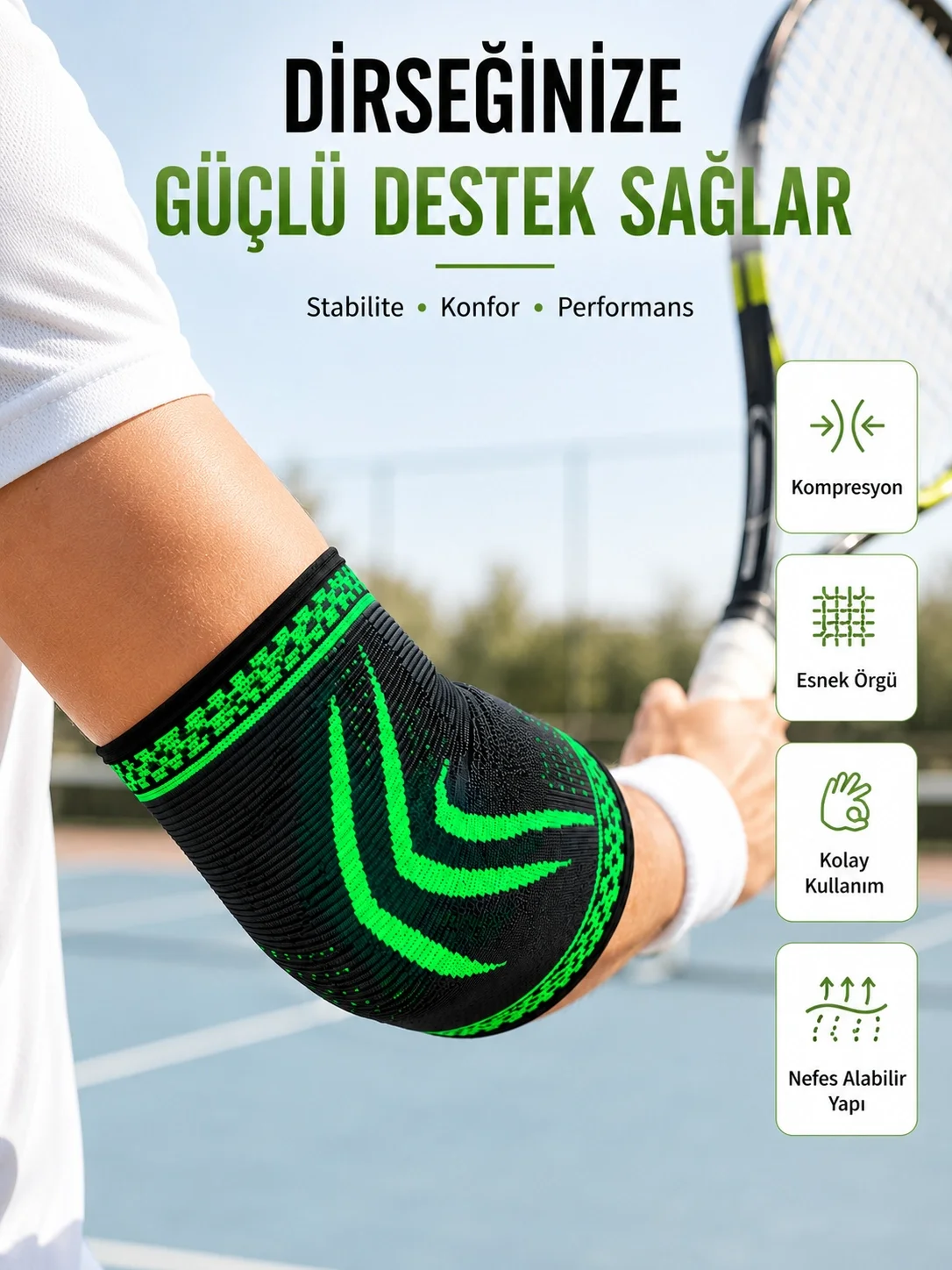 Kompresyonlu Dirseklik Spor Dirsek Destekliği Fitness Tenis Basketbol Voleybol İçin Fiyatı, Yorumları ve Özellikleri