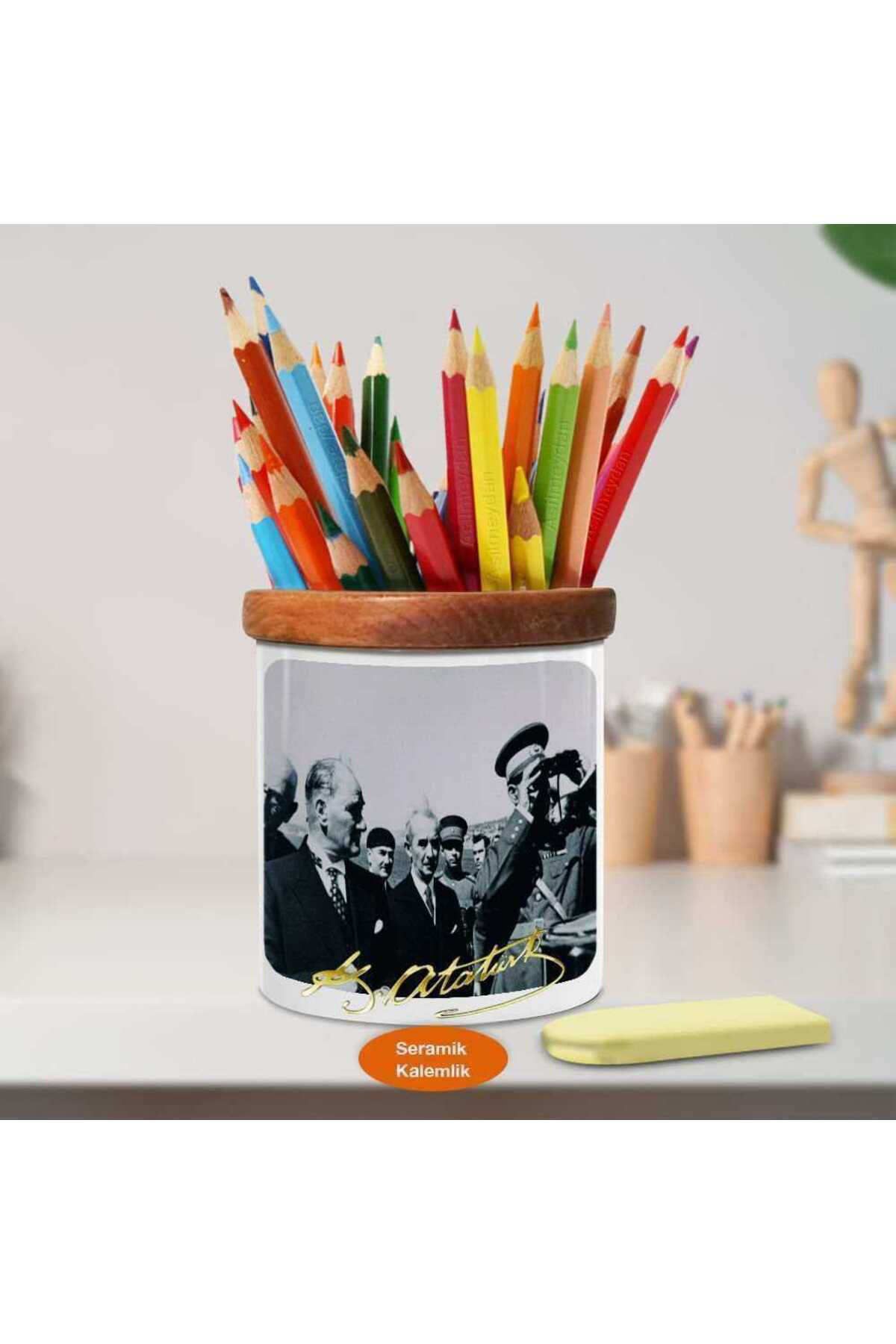 Asilmeydan Komutan Ve Mustafa Kemal Atatürk Ahşap Seramik Kalemlik-785