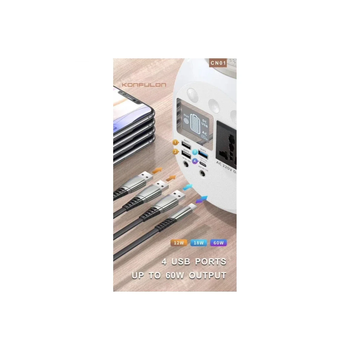 Konfulon CN01 Powerbank 45.000 mAh Kamp Şarj PD - Beyaz - Görsel 2