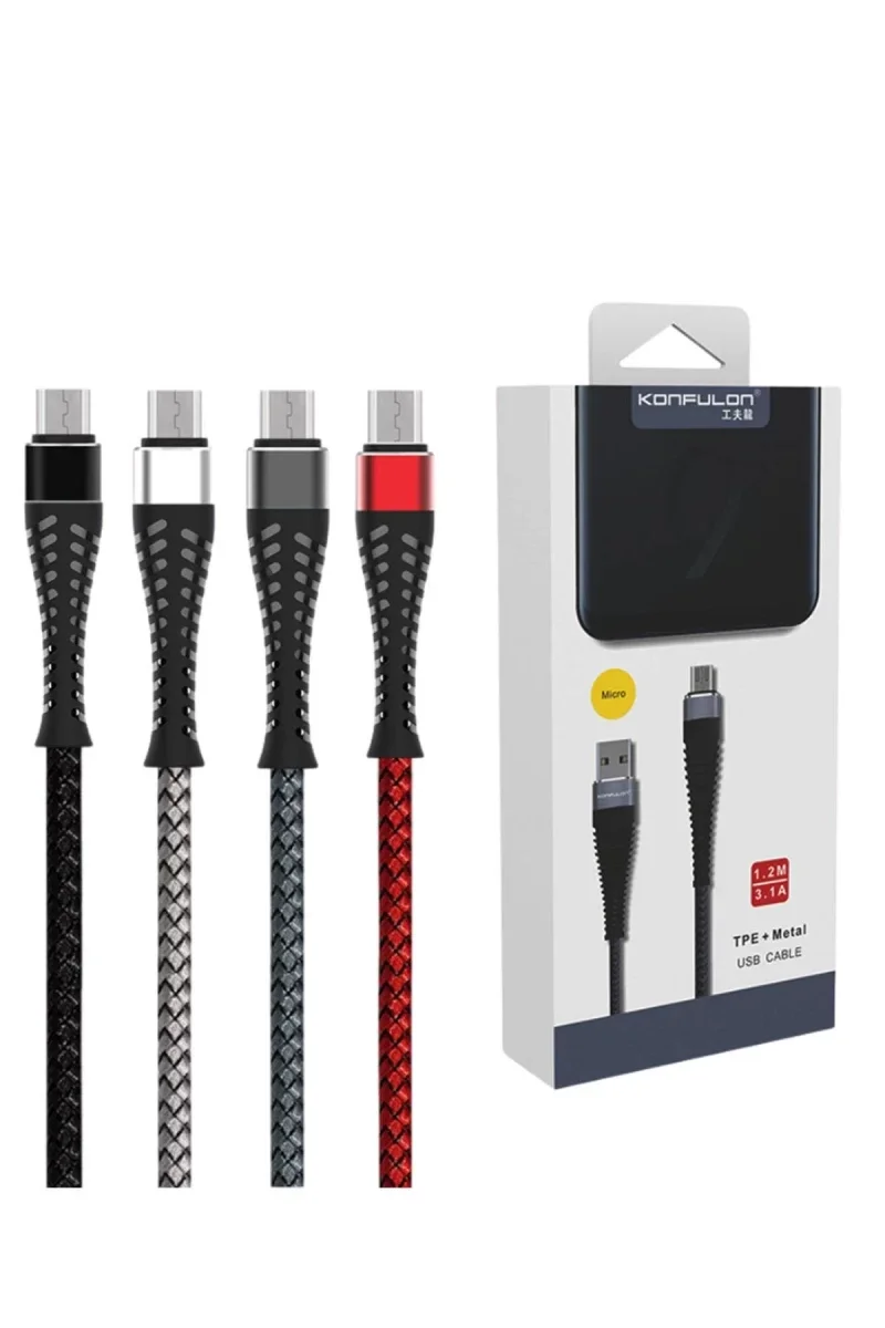 Konfulon S61 Micro USB Kablo 1.2M 2.1A - Siyah Konfulon S61 Micro USB Kablo 1.2M 2.1A - Siyah