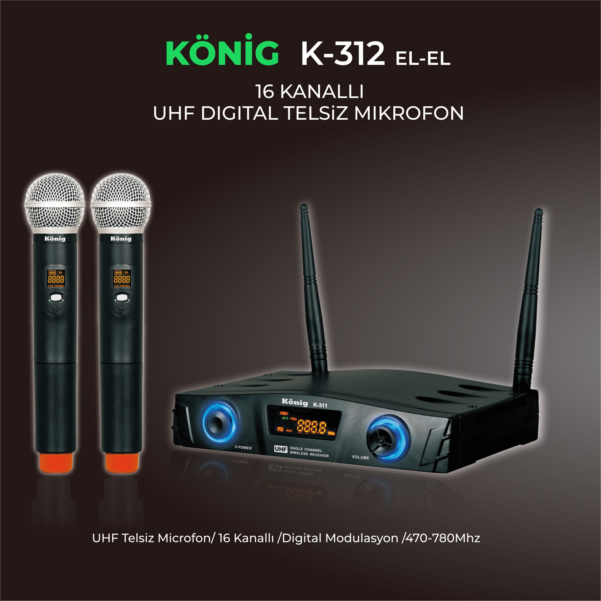 König  K-312 Ee 16 Kanal Uhf Dijital Telsiz Mikrofon