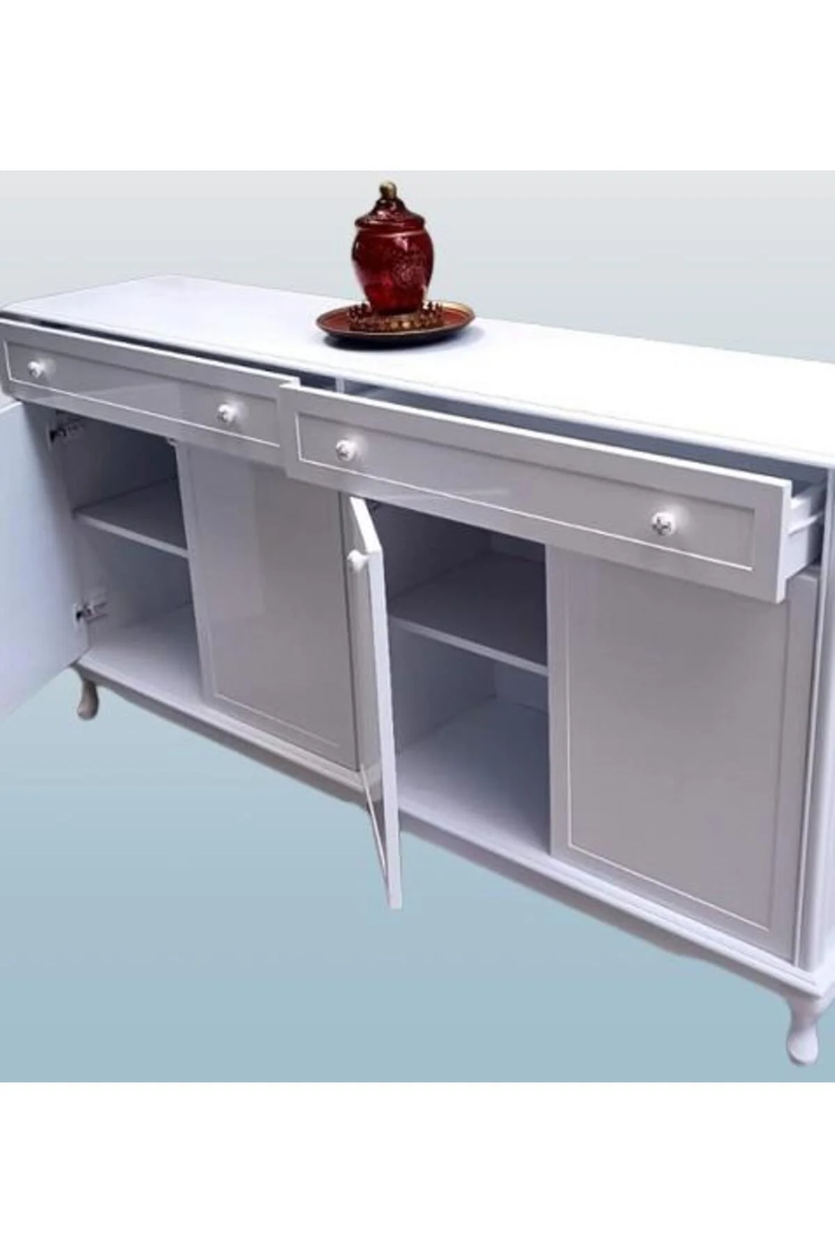 Konsol Klasik Model Tv Sehpa 90386 Ahşap MDF Parlak Beyaz Boya El Yapım Konsol Klasik Model Tv Sehpa 90386 Ahşap MDF Parlak Beyaz Boya El Yapım - Görsel 4