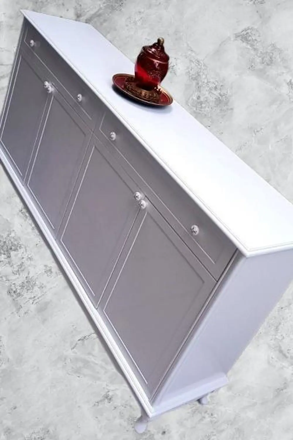 Konsol Klasik Model Tv Sehpa 90386 Ahşap MDF Parlak Beyaz Boya El