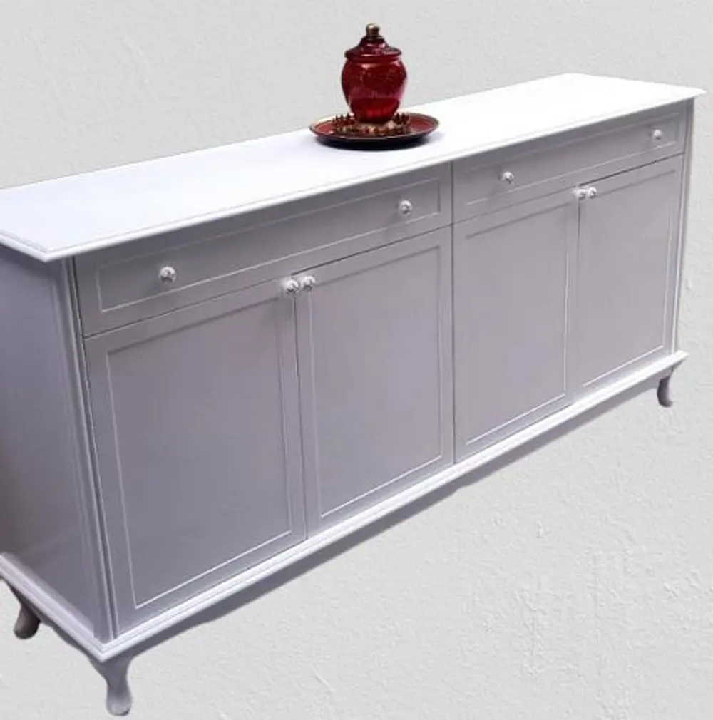 Konsol Klasik Model Tv Sehpa 90386 Ahşap MDF Parlak Beyaz Boya El