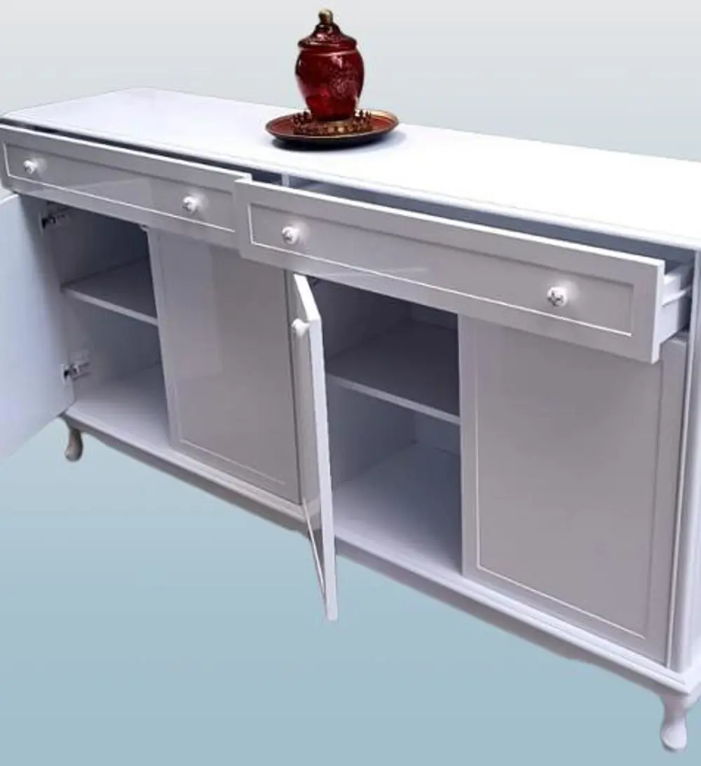 Konsol Klasik Model Tv Sehpa 90386 Ahşap MDF Parlak Beyaz Boya El